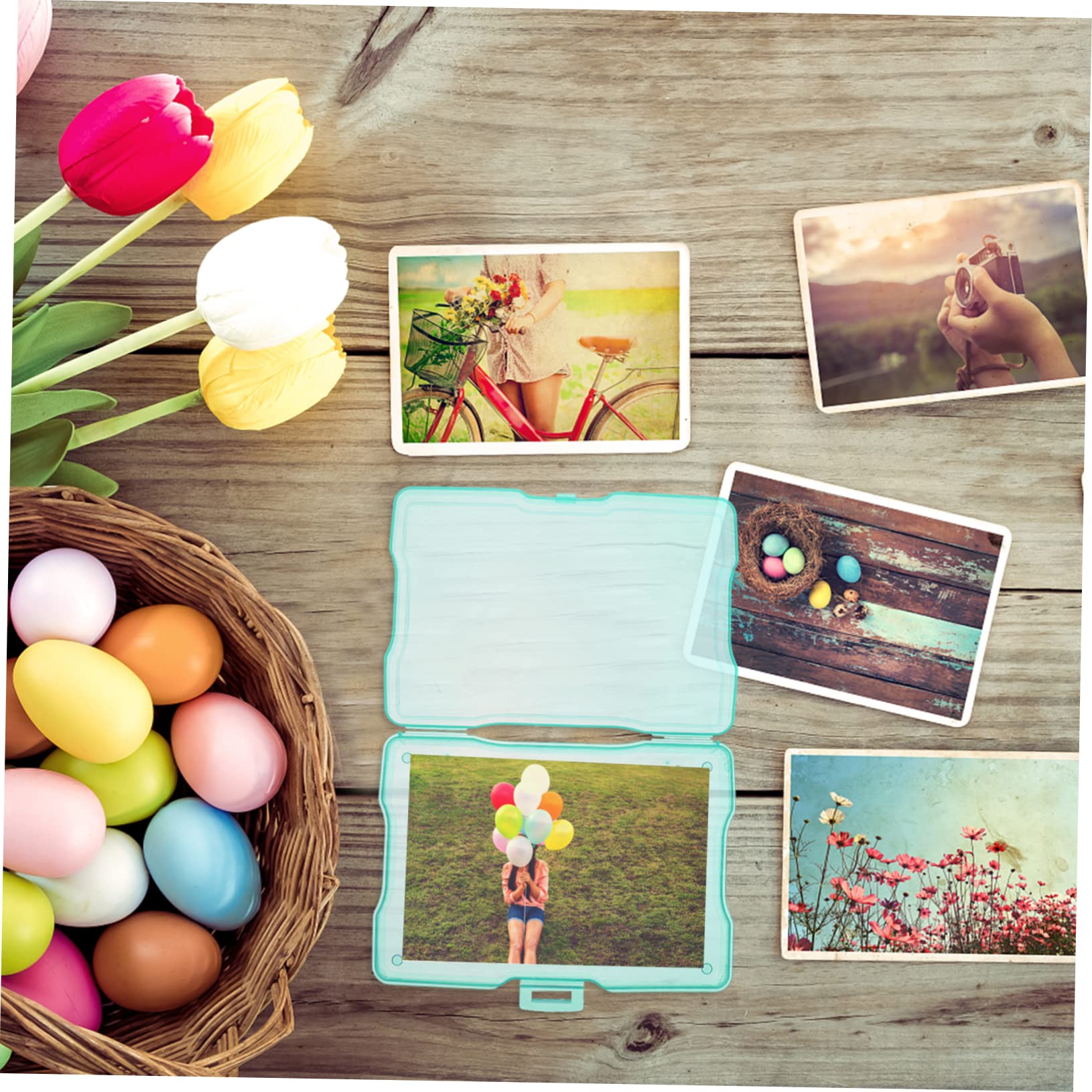 Boîte de Rangement pour Photos et Grosse Boîte Multi-fonctionnelle en Plastique Compartiments Individuels pour Organiser Cartes et Photos sur Bureau