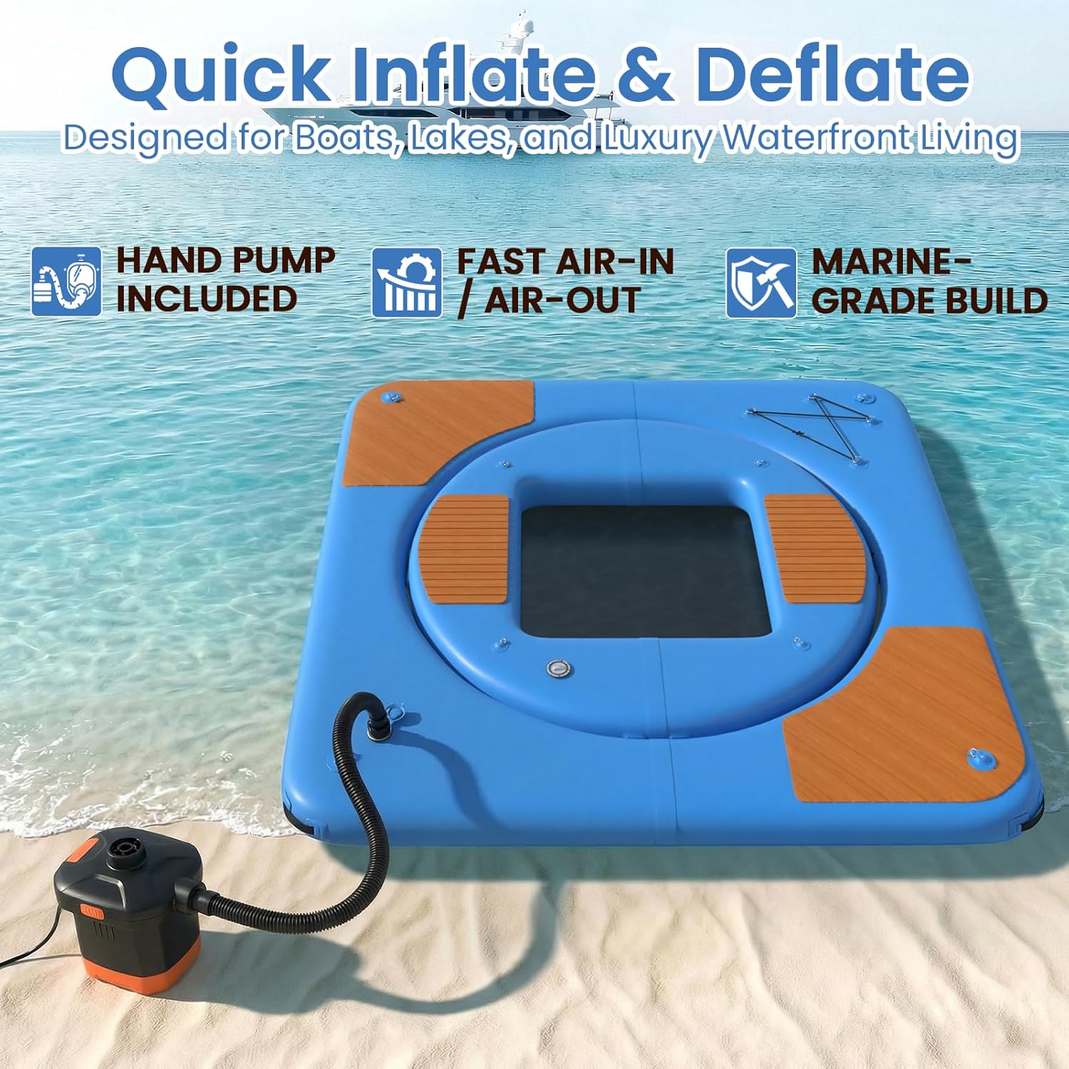 Inflatable Floating Dock Series, Inflatable Dock Floating Platform Lake Floats for Adults, Floating Island for Lake Mesh Swim Net EVA Non Slip Deck Dock Floats Boat Swim Platform