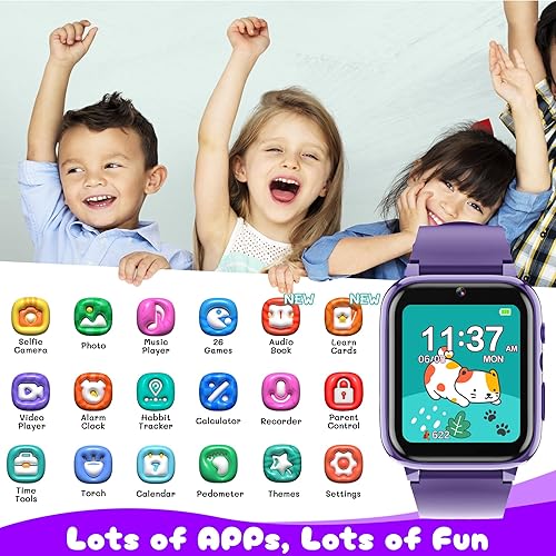 Miniatura 10 de Reloj inteligente para niños de 5-7, 8-10, reloj para niños con 26 juegos, reloj podómetro para niños con tarjeta de aprendizaje, audio, libro,