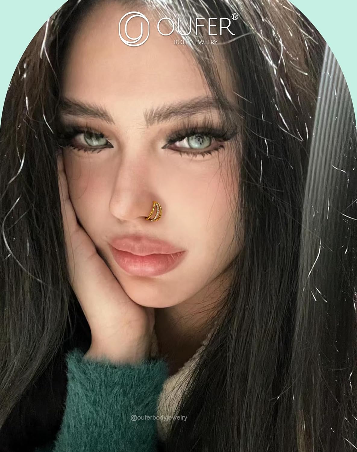 OUFER 16G Helix Earrings, 316L Stainless Steel Helix Piercing Jewelry, Three Hoops Hinged Segment Gold Cartilage Helix Earring, Sparkling CZ Cartilage Snug Rook Lobe Lip Piercing Jewelry for Women - Image 2