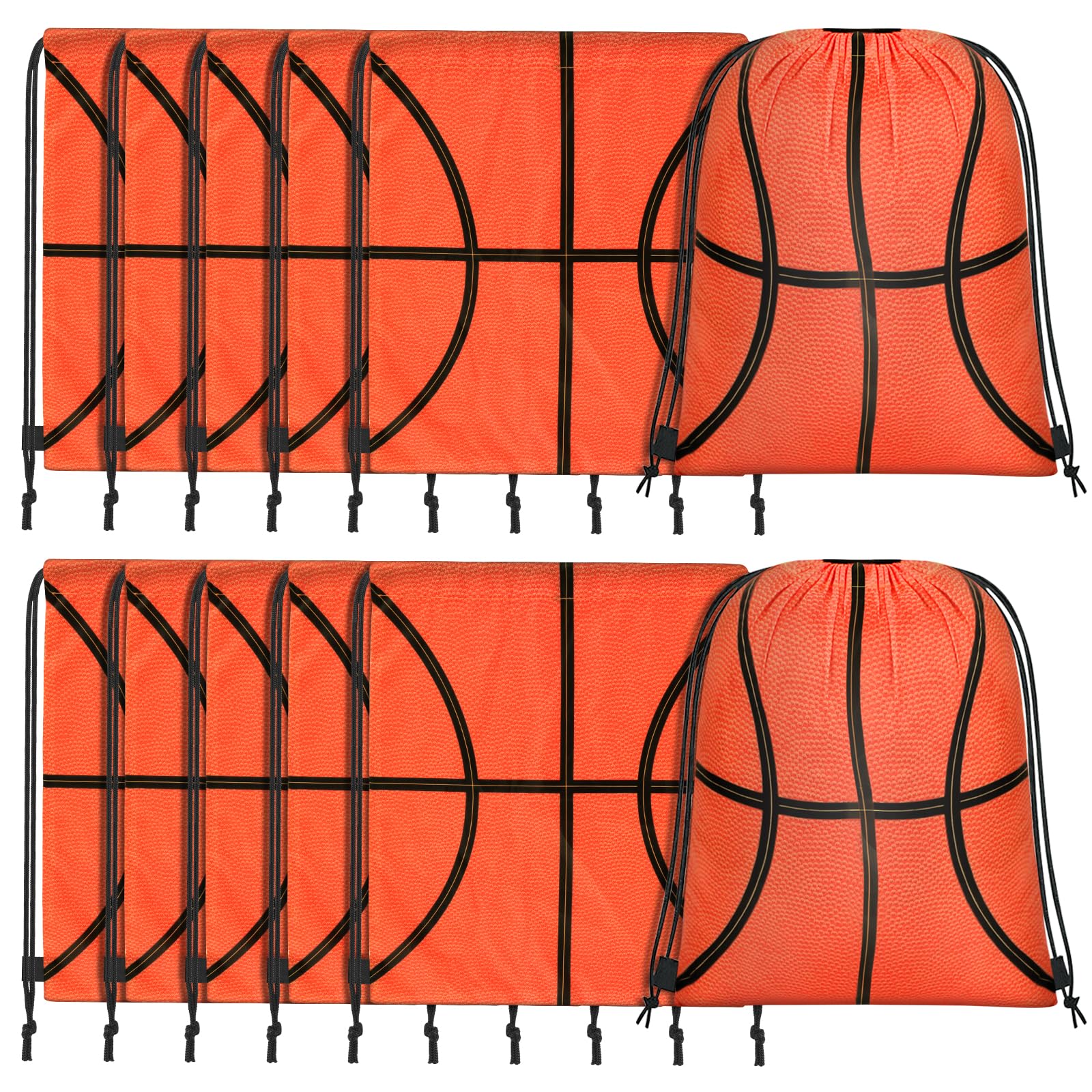 AOBOPLE12 Pcs Sport Drawstring Bags, Basketball Drawstring Bags Bulk, Unisex Sport Party Favors Basketball Gift Bags for Kids Men Women Sports Party Favors (Basketball Style, 15.55 x 13.5 Inch)