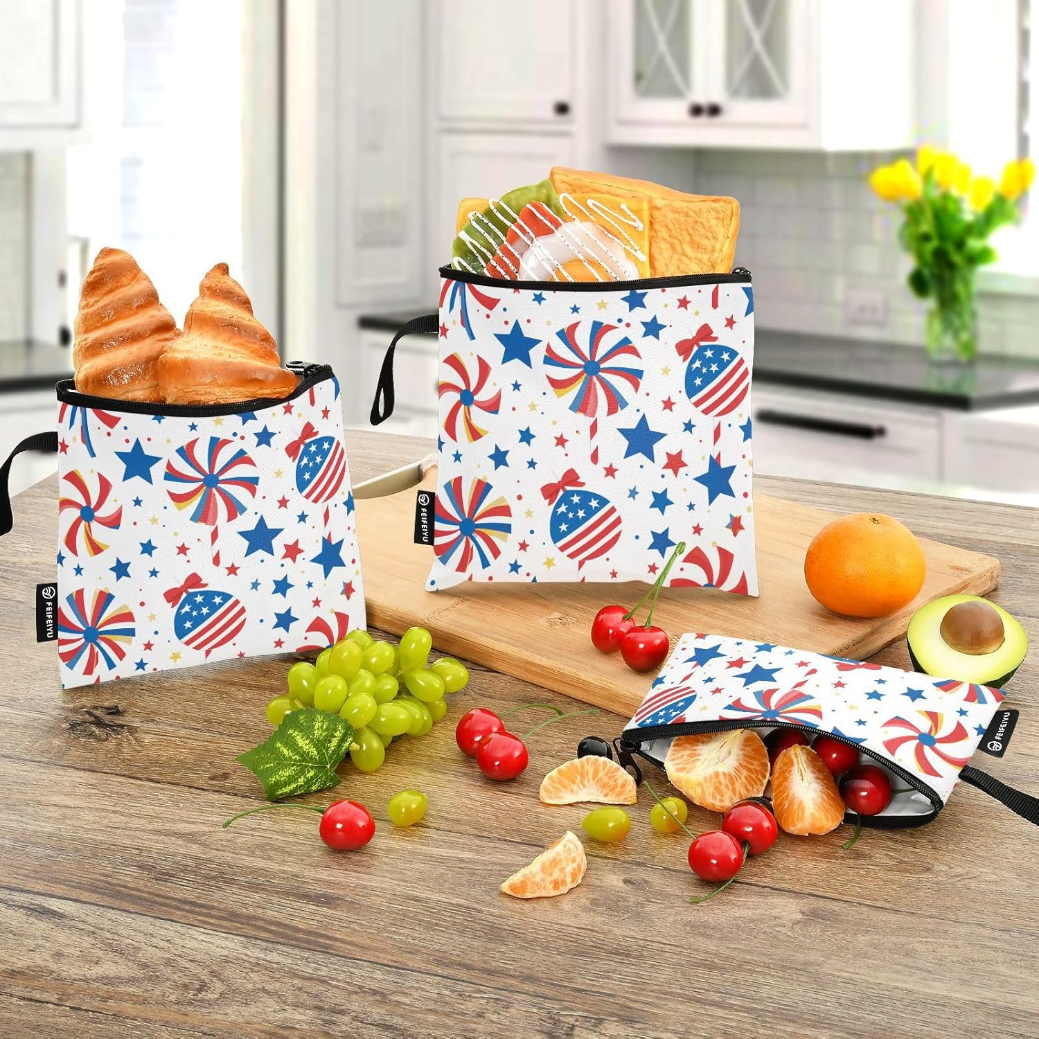 Toy Windmill 4th Of July Independence 3 Piecing Reusable Travel Snack Bags Waterproof Food Storage for Work Office Travel Picnic image 8 of 8 B0FN72FHHC