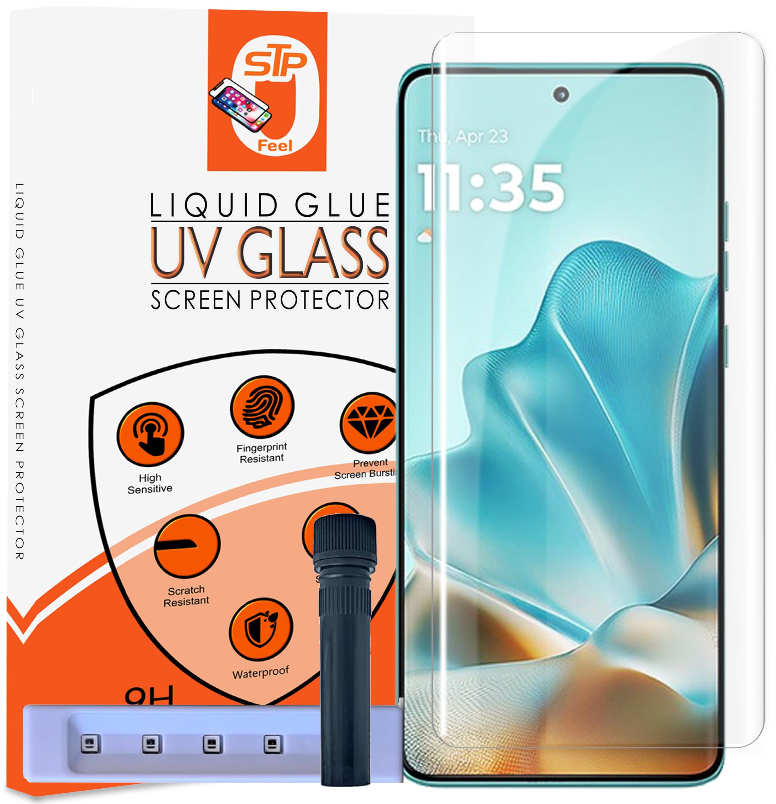 STP FEEL® UV HD+ Tempered Glass Screen Protector Guard Compatible For Motorola Edge 60 Fusion 5G (6.67 Inch, Pack of 1) Full Adhesive UV Curved Case Friendly HD+ Clarity