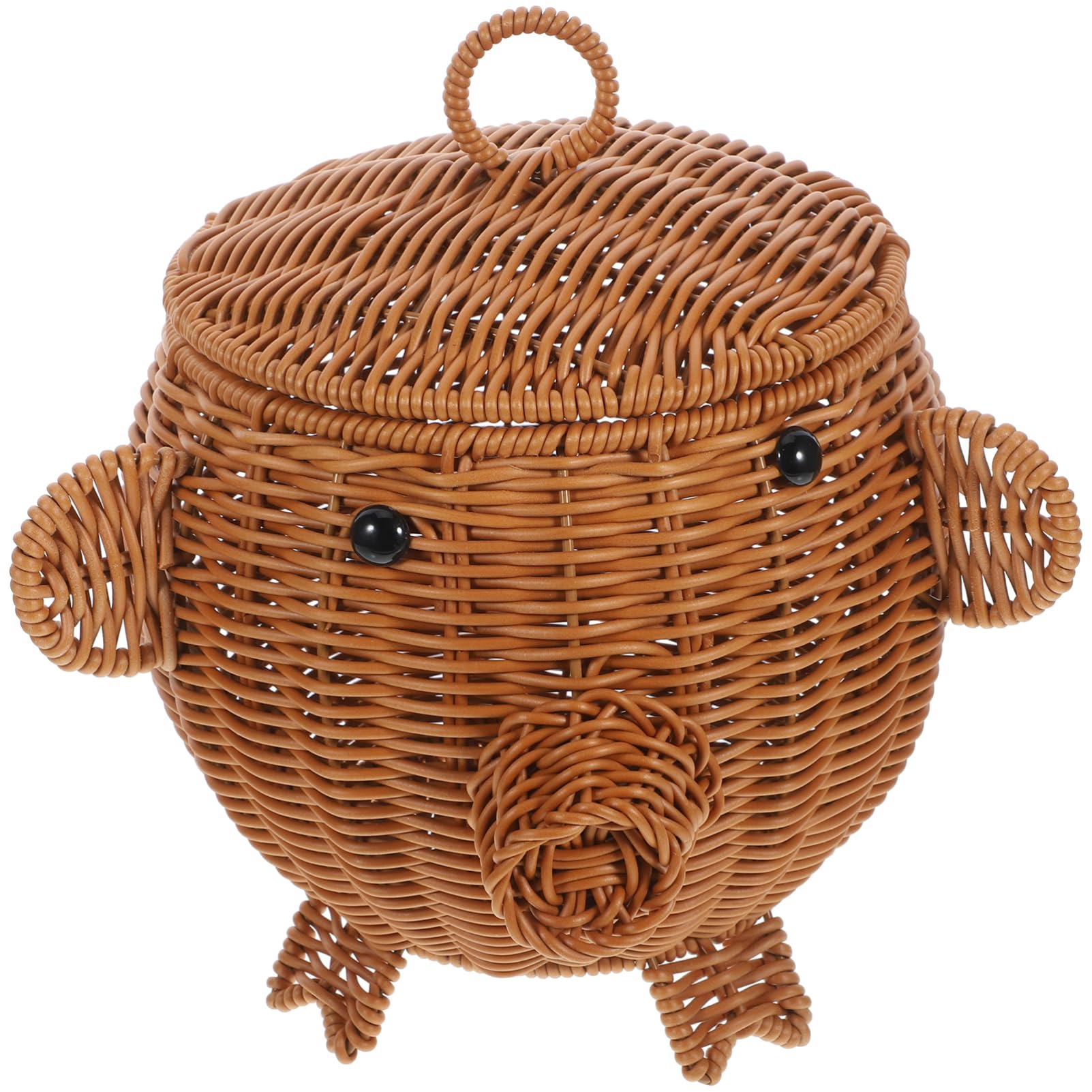 Cesta de imitación rattan con forma de cerdo decorativa para snacks y fruta