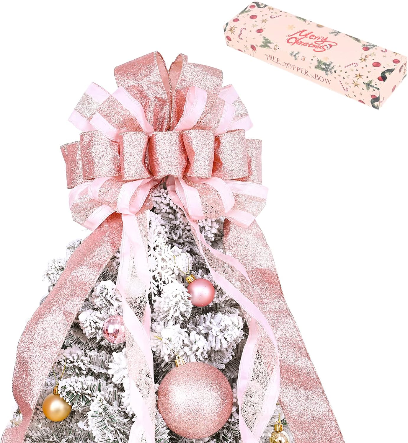 Christmas Tree Topper Bow with Streamers,48x13 Inches Large Toppers Bow for Xmas