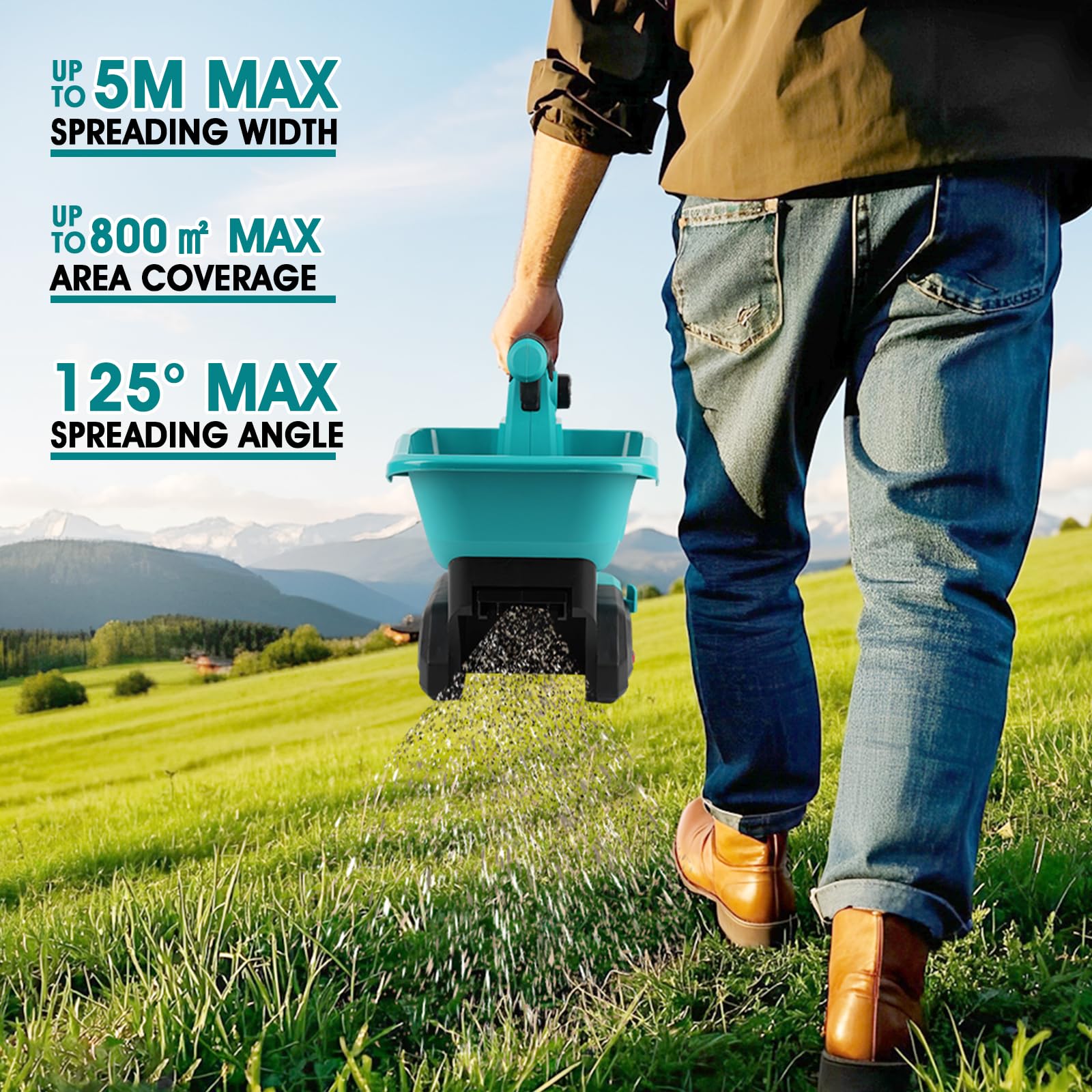 Bezprzewodowy rozrzutnik nasion for Makita 18V, elektryczny rozsiewacz ręczny 3,3L z 8 regulowanymi szerokościami rozproszenia i 6 poziomami przepływu, do nasion, nawozów i środków przeciw chwastom