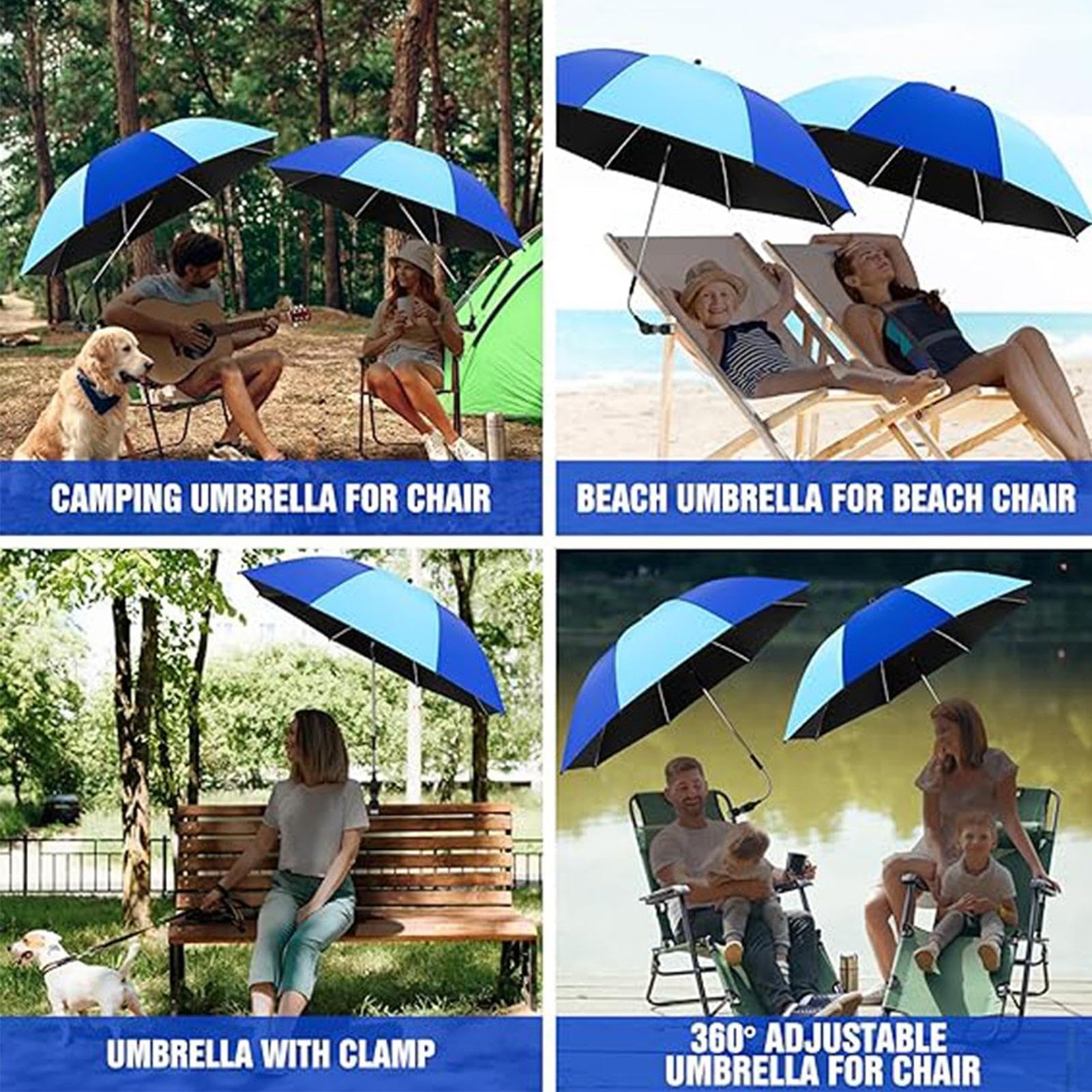 Ombrello per sedia con morsetto, parasole regolabile con clip, per ringhiera per sedia, per spiaggia, pesca, vacanze, giardino, cortile, campeggio, balcone, patio all'aperto