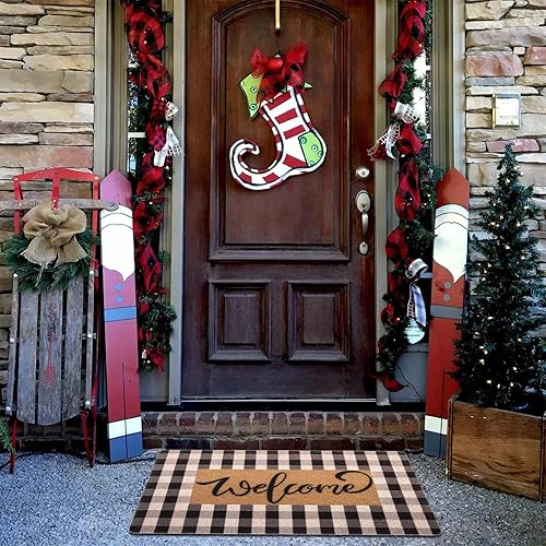 Miniatura 5 de Felpudos de bienvenida de Navidad, tapetes de fibra de coco  Tapete antideslizante para puerta delantera, estación, invierno, Navidad, vacaciones,