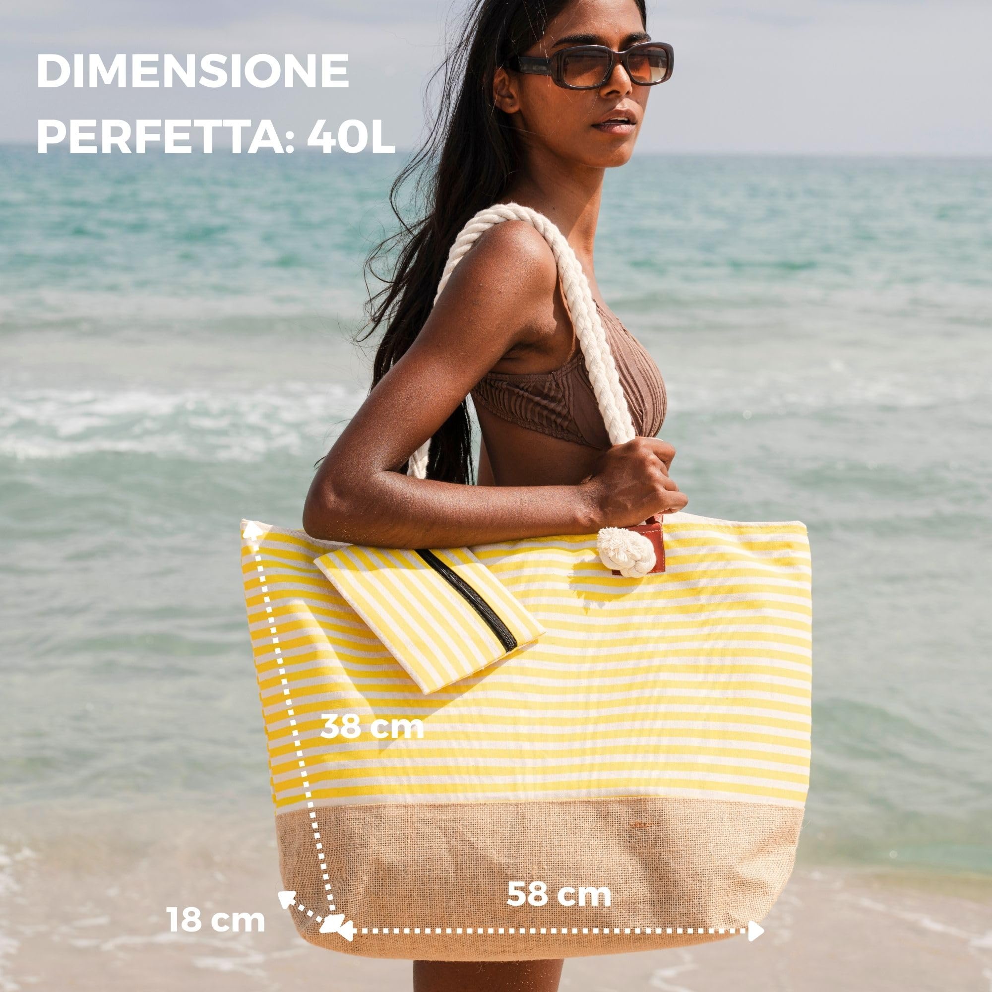 furora HOLIDAY Borsa Mare Grande XL, Donna + Uomo: con cerniera e 2 tasche interne (per costumi da bagno bagnati e oggetti di valore) maniglia comoda, leggera, grande | Borsa Spiaggia e Viaggio