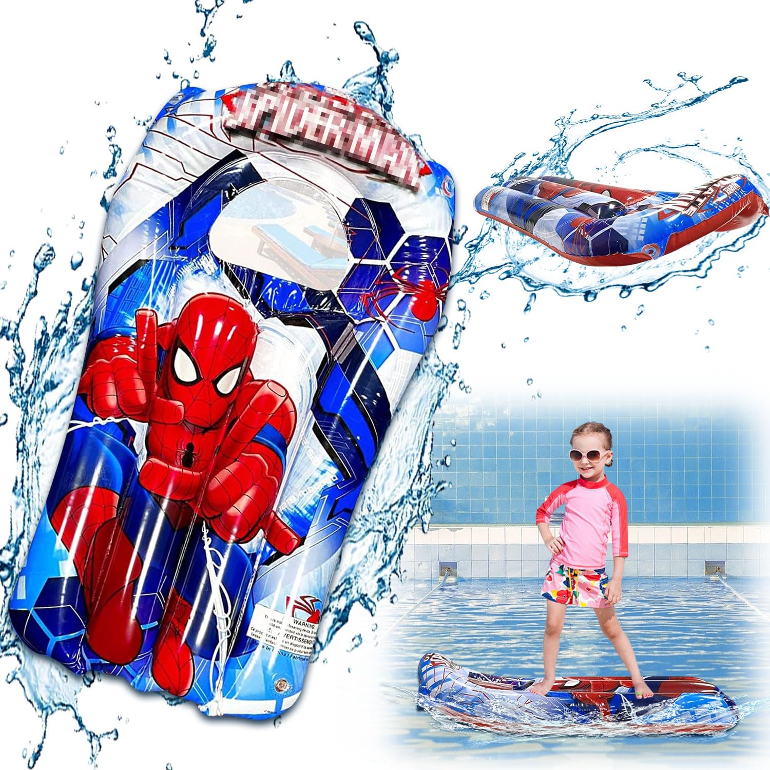 Bodyboard Hinchable, Spiderman Bodyboard Hinchable con Ojo de Buey, Tabla de Surf portátil Bodyboard, Spiderman Bodyboard Inflable, Colchoneta Piscina para la Verano Playa Mar, 65 x 35cm