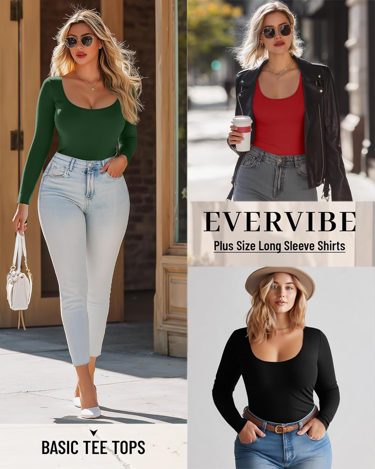 3 Pack Women's Plus Size Long Sleeve Shirts Scoop Neck Slim Fitted Top Casual Stretchy Base Layer Undershirts - Image 5