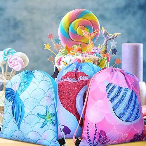 Miniatura 4 de Sweetude 32 mochilas con cordón de sirena, bolsas de recuerdo de fiesta de sirena, regalos de dulces, bolsas de regalo de sirena de mar, bolsas de