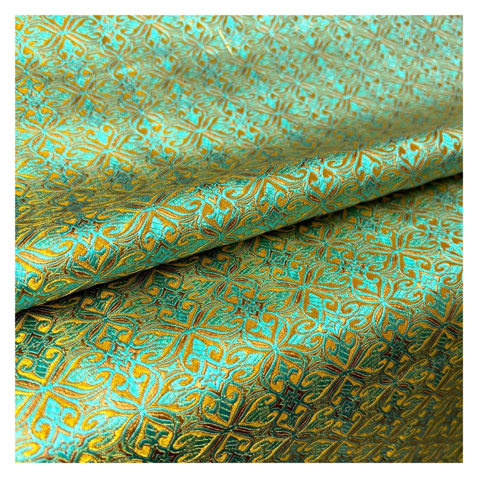 Satin Fabric Silk Satin Brocade Jacquard Fabric Vintage Floral Vein for Craft(Green)