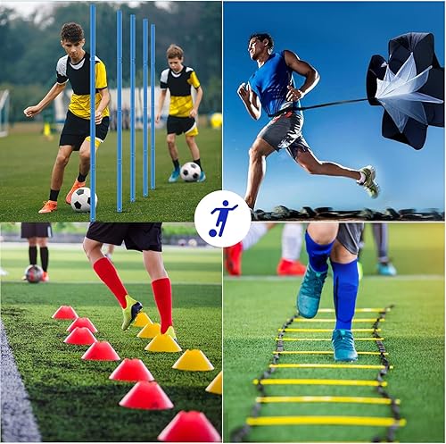 Miniatura 4 de Speed & Agility Training Equipment-20ft Agility Ladder, 6 Poles, 12 Soccer Cones, Resistance Parachute, Jump Rope, Soccer Football Basketball Sport