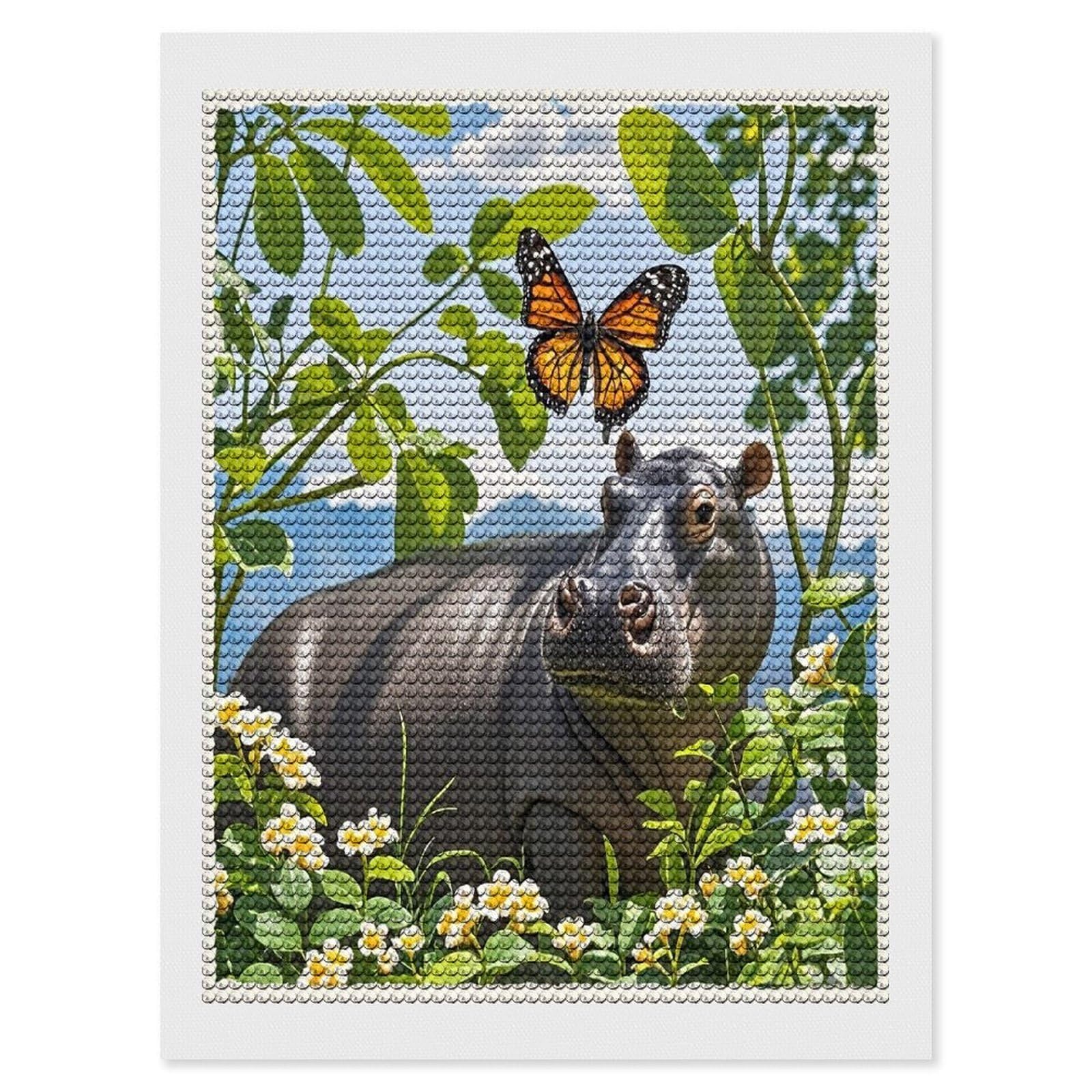 FekiLoot Butterfly and Hippo Diamond Painting Kits for Adults Full Round Drill Diamond Art Kits for Beginners 5D DIY Diamond Dots Paintings Diamonds Pictures Gem Art Home Wall Decor 12"x16"