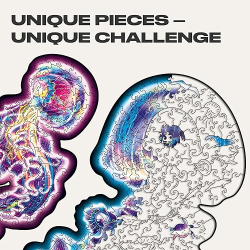 Miniatura 8 de UNIDRAGON Rompecabezas de madera original, medusas errantes, 330 piezas, tamaño King de 14.9 x 14.9 pulgadas, hermoso paquete de regalo, forma