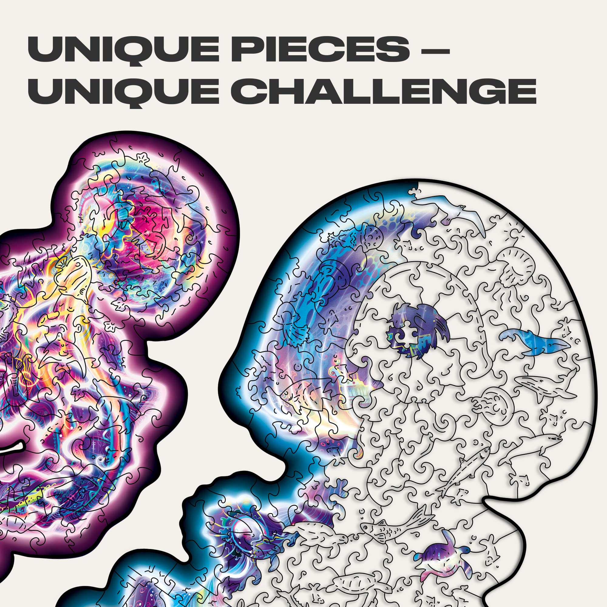 UNIDRAGON Wandering Jellyfish Wooden Jigsaw Puzzle for Adults - 330 Unique Shaped Pieces - King Size 38 x 38 cm