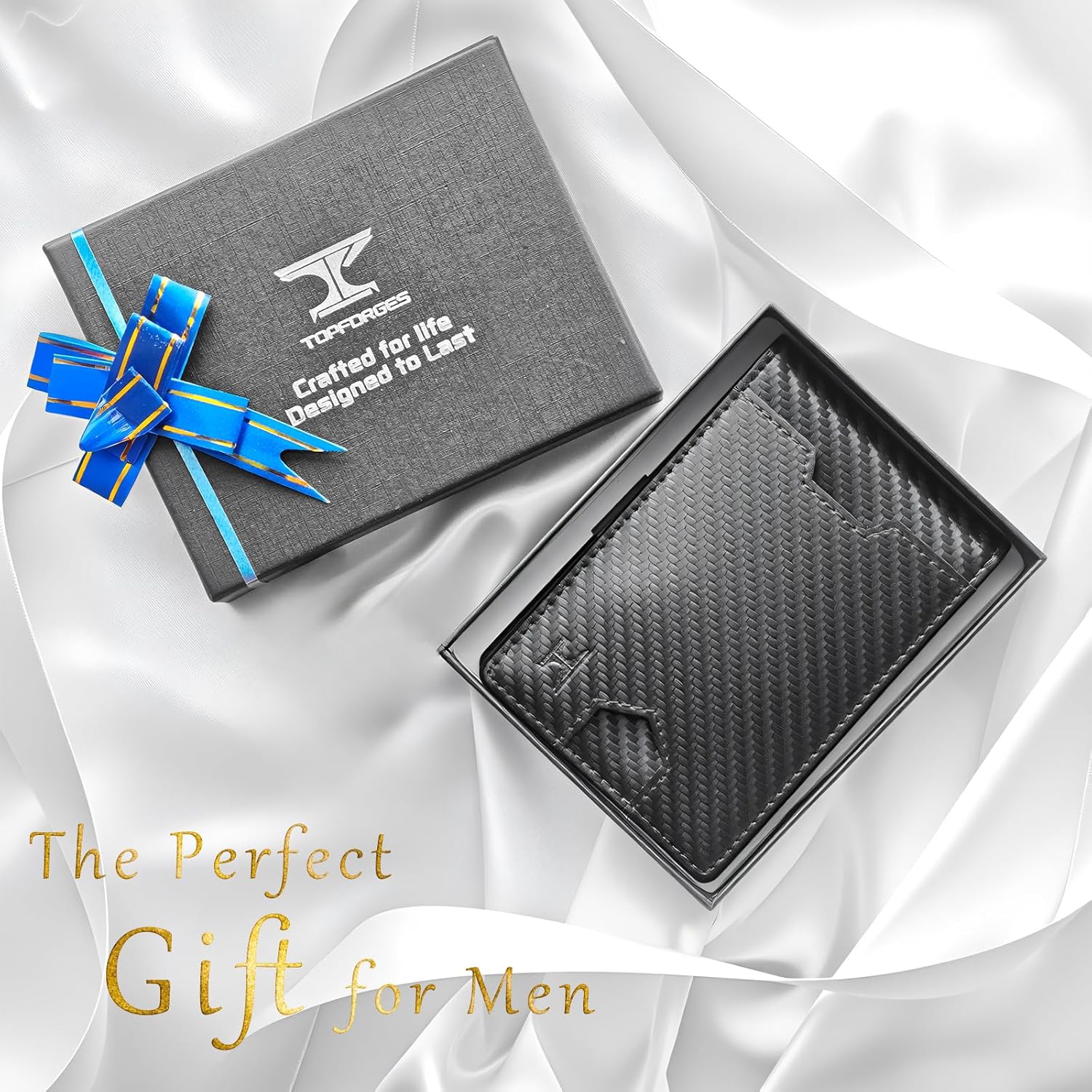 RFID Wallet for Men with Money Clip (Removable) Slim Mens Wallet Carbon Fiber Front Pocket Minimalist Cash Card Holder Fits 11 Cards ID Window Includes Gift Box(Black - Image 8