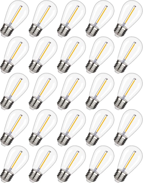 EMITTING S14 1W Replacement LED Light Bulbs 1W Equivalent to 10W Shatterproof & Waterproof White Warm 2200K Outdoor String Lights Vintage LED Filament Bulb E27 Base Edison LED Light Bulbs(S14-25PACK)