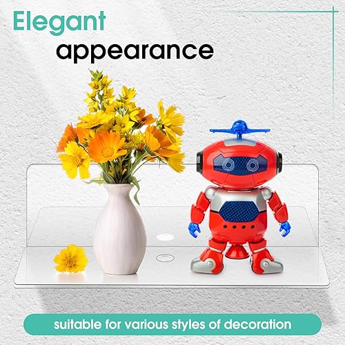 Miniatura 6 de Maitys 8 estantes flotantes acrílicos de 9 pulgadas, estantes adhesivos montados en la pared, sin taladro, exhibición de pared de acrílico para sala