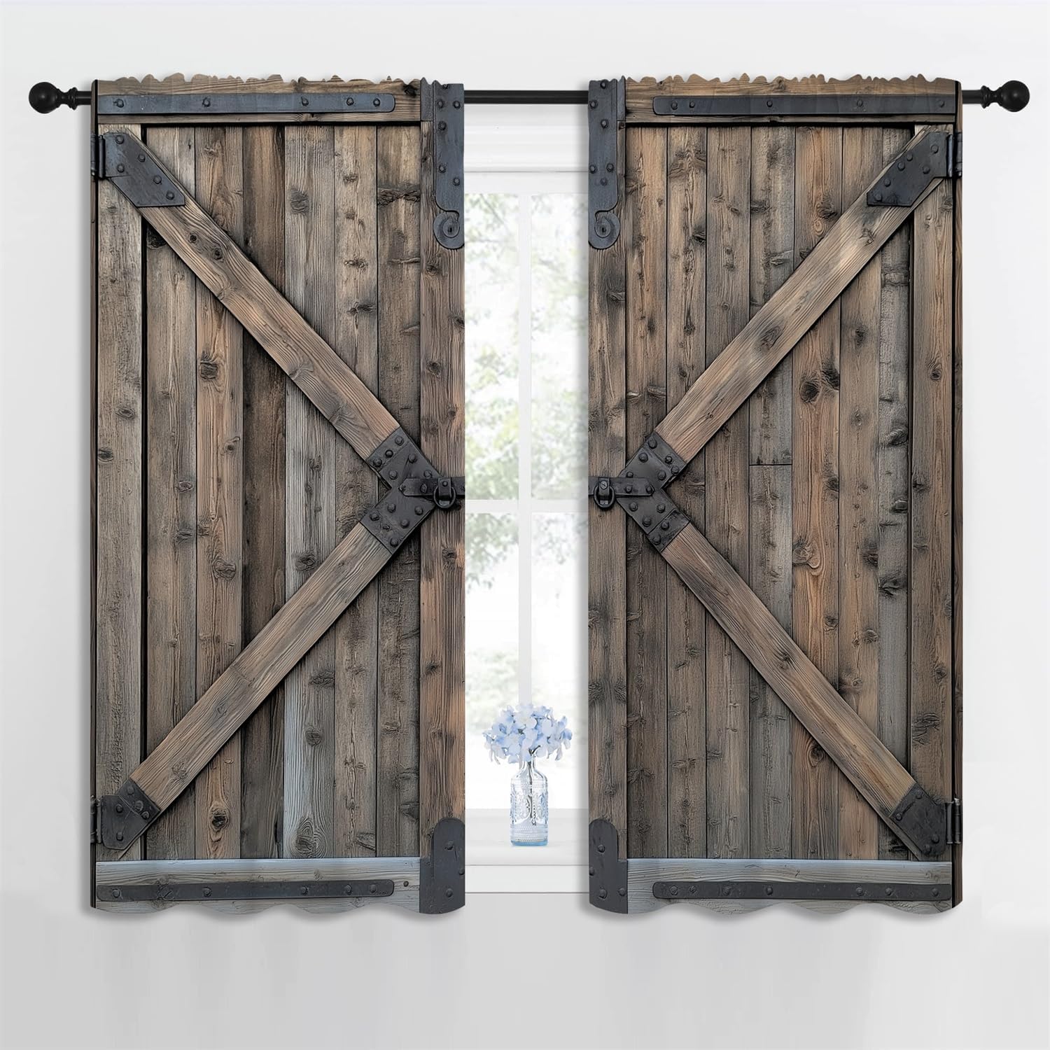 Barn Wooden Door Boy Girls Blackout Curtains,Western Country Farm Rustic Farmhouse Door Vintage, 2 Panel Rod Pocket Thermal Insulated Drapes for Bedroom, Living, Kids Teen Room Deco 42x63 inch