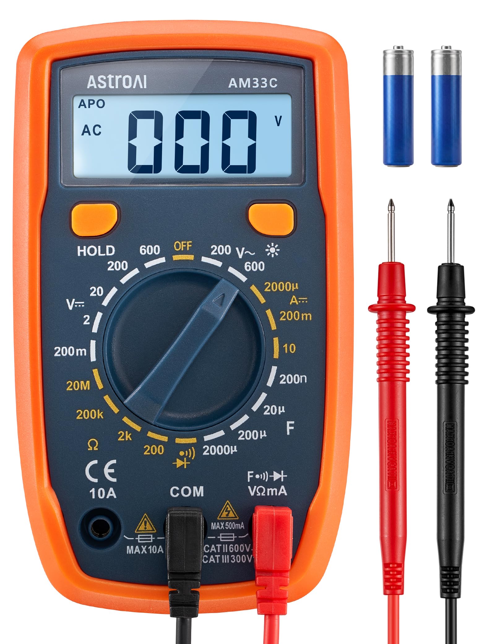 AstroAI Digital Multimeter 2000 Counts with Backlit LCD for Home, Orange