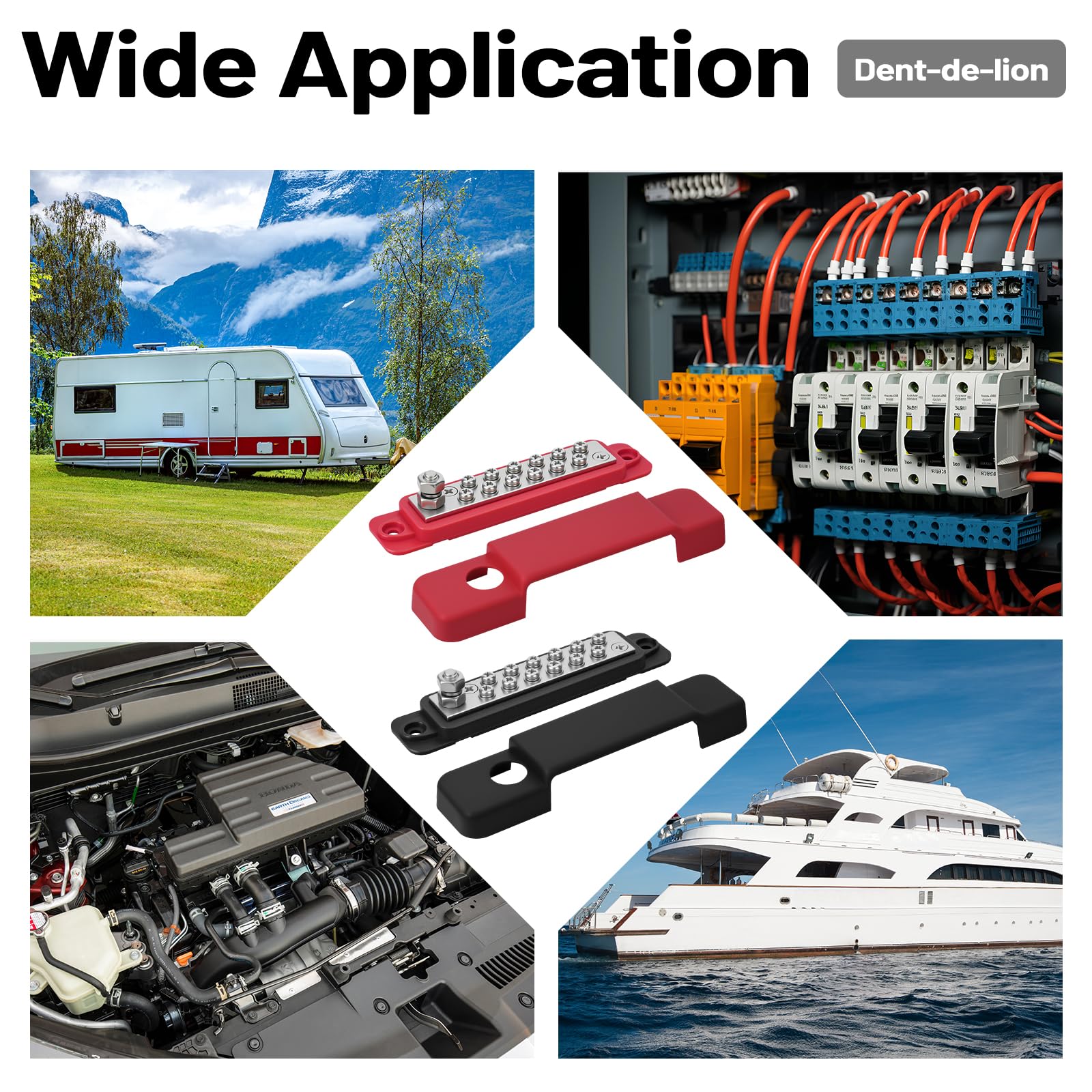 Stromverteilungsblock 150A 12V 1/4" Marine-Bus-Automobilstangen-Batterie Bus-Terminalblock mit Abdeckung für Solarververbindung von Schiff und Auto (schwarz + rot)