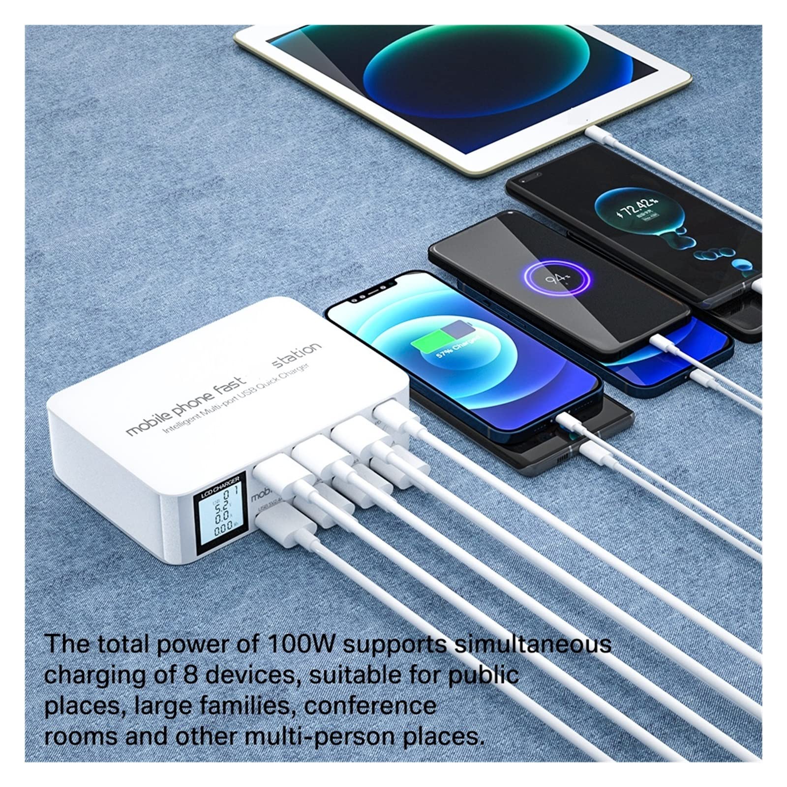 8-portowa szybka ładowarka USB szybkie ładowanie QC3.0 PD3.0 Multi USB stacja ładująca LCD cyfrowy wyświetlacz szybka ładowarka Bezpieczna ładowarka