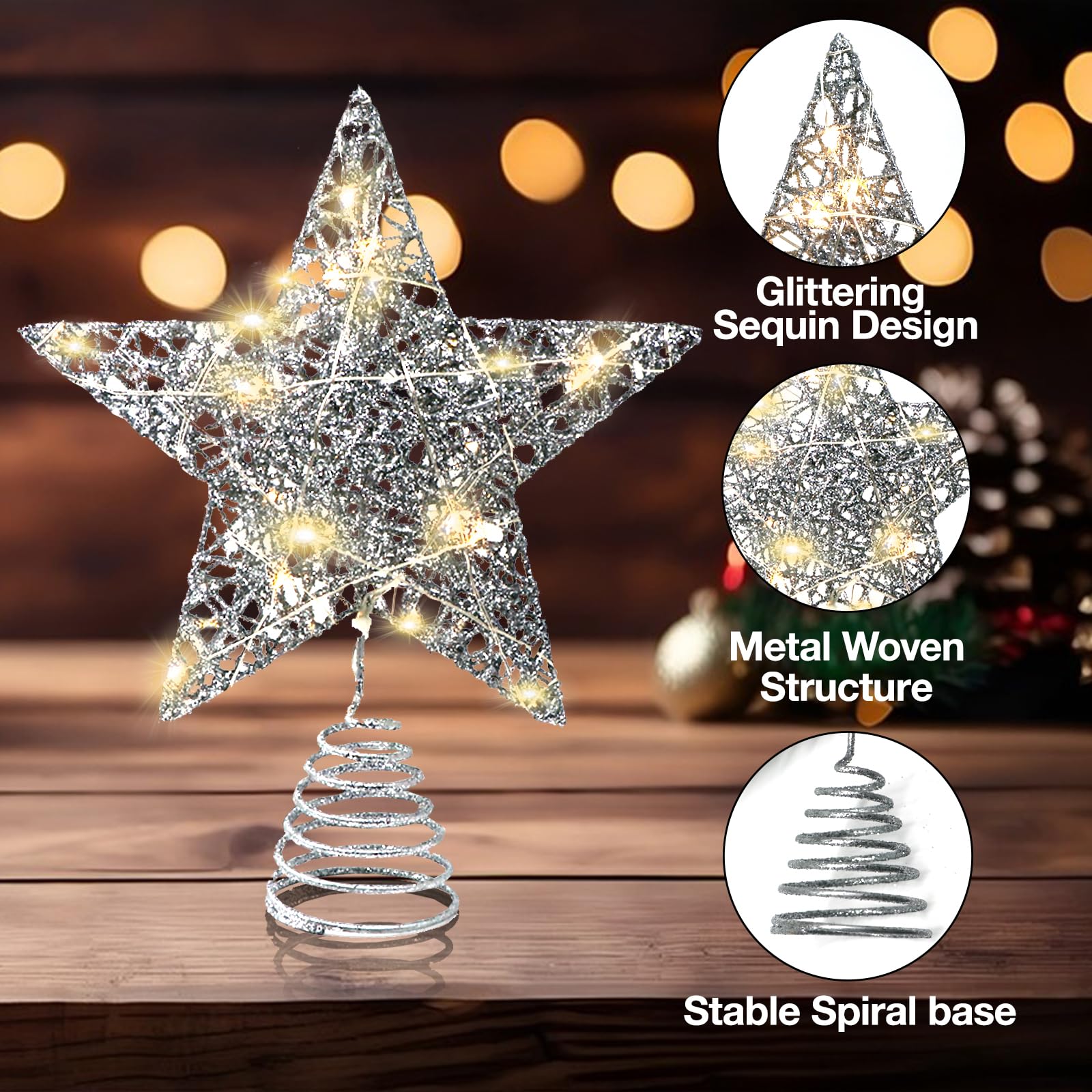 Glitter Christmas Tree Topper Decorations - Image 3