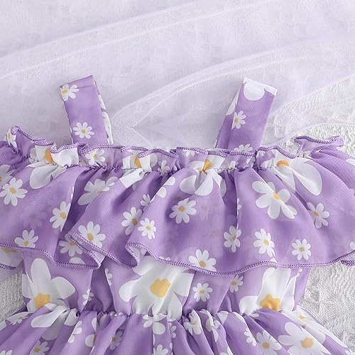 Miniatura 4 de Vestido de verano para niñas pequeñas, vestido de princesa de gasa, vestido de tutú floral, ropa de playa con tirantes, falda de verano para niña