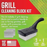 Vista 2 de EarthStone Kit de bloque de limpieza de parrilla, raspador de parrilla sin cerdas, 3 bloques de limpieza de parrilla y mango EZ-Grip de 7 pulgadas