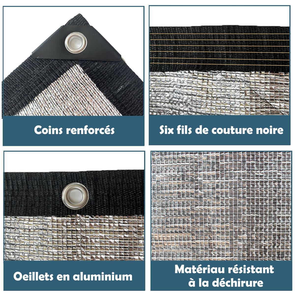 BeGrit Filet D'ombrage Aluminium 2x2m Filet de Protection Solaire Voiture Refroidissement 95%-99% Filet de Protection Soleil Frais Chien Voile Ombrage Aluminium Exterieur avec œillets Jardin Plante