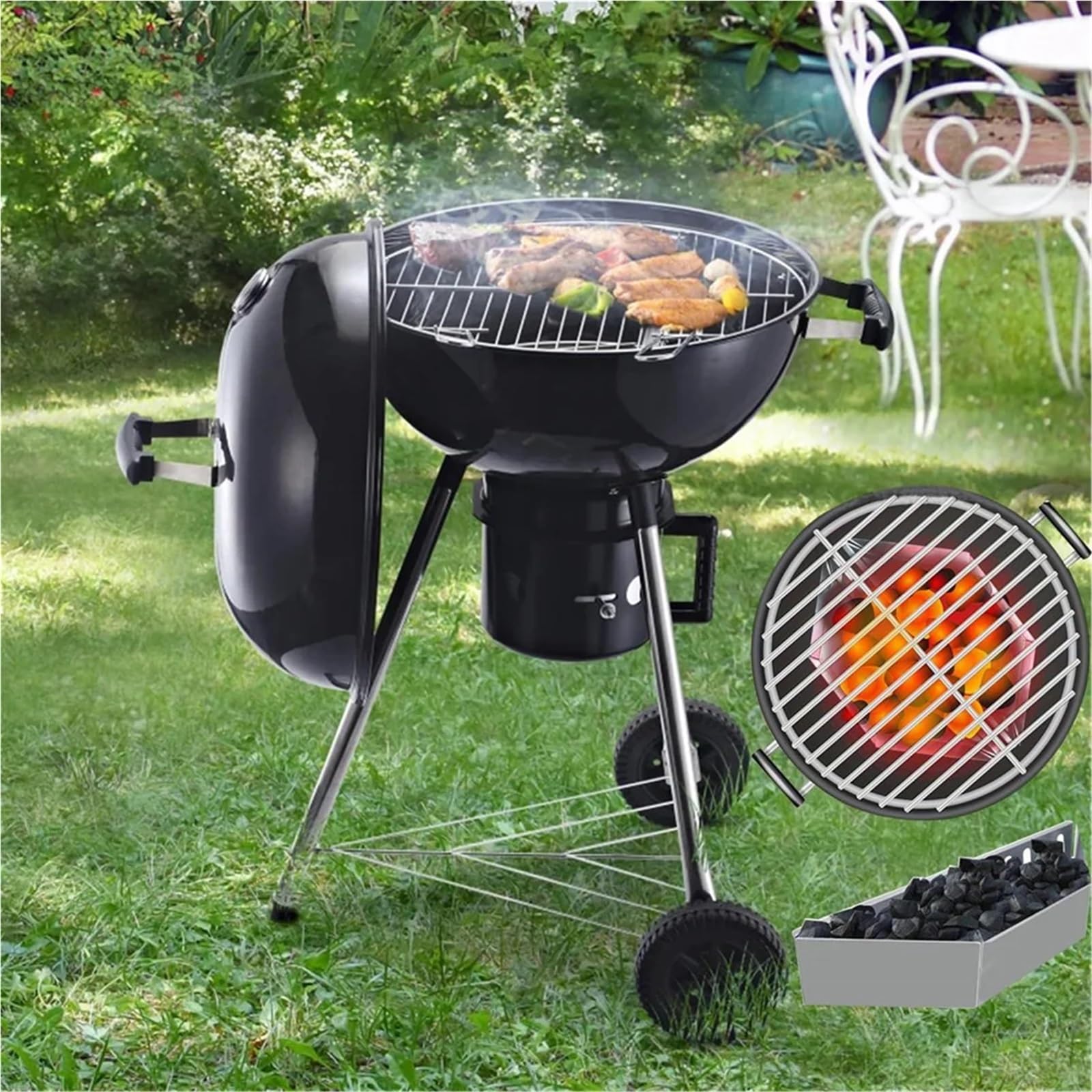 Holzkohlekorb aus Edelstahl, Holzkohlebehälter, Kohlebrikett-Grillkörbe (2 Stück)