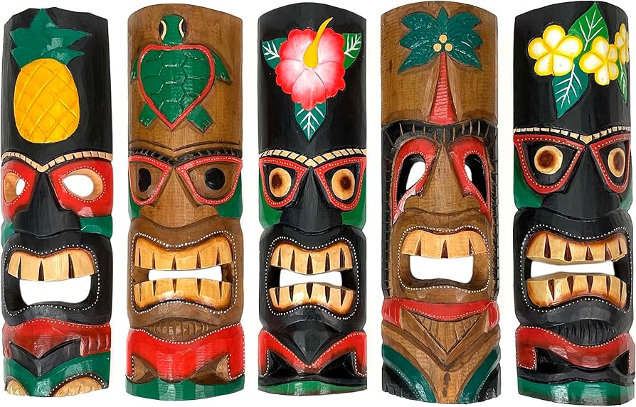 Amazon.com: Zeckos Set of 5 Hand-Carved Polynesian-Style