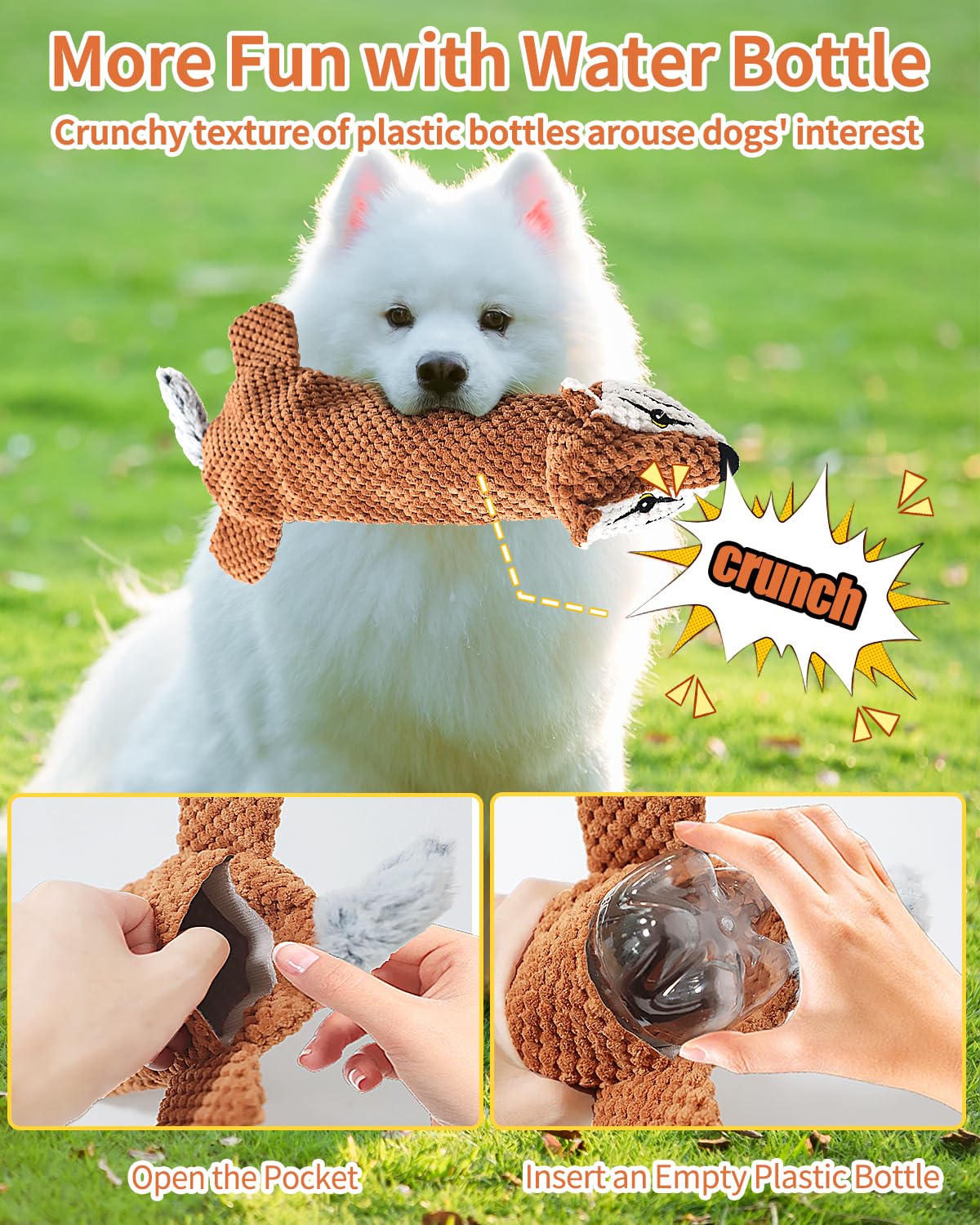 Juguetes para perros, juguete de peluche chirriante sin relleno para perros pequeños, medianos y grandes, botella de agua interactiva para dentición para cachorros, juguete masticable para