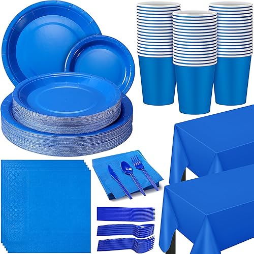 Uiifan Juego de 422 suministros desechables para fiestas para 60 invitados, cucharas, cuchillos, servilletas, platos, tazas para cumpleaños, bodas,