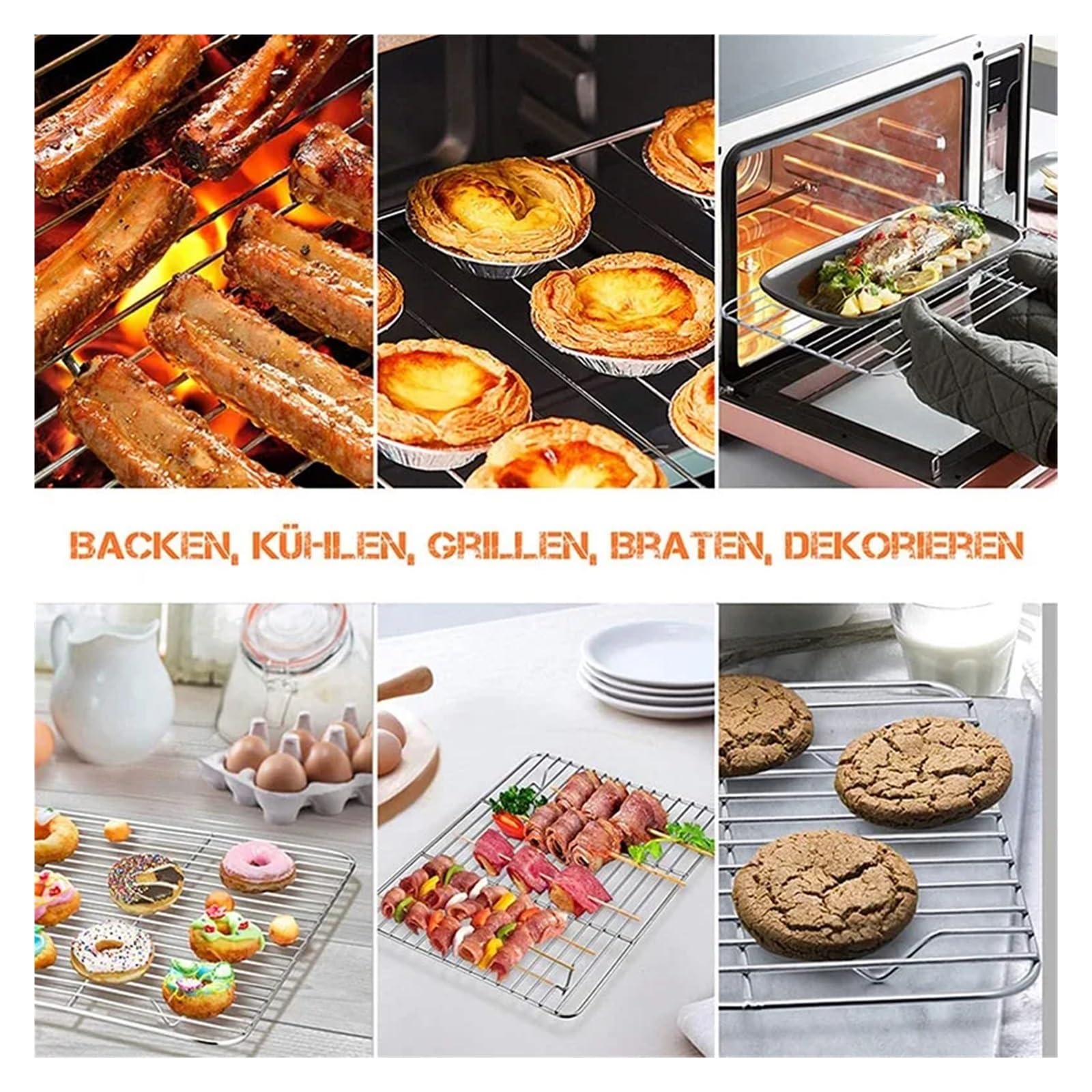 Rechteckige Grill-/Plätzchenbackform aus Edelstahl mit herausnehmbarem Abkühlgitter, Küchenhelfer, antihaftbeschichtetes Tablett, ofengeeignet(M set)