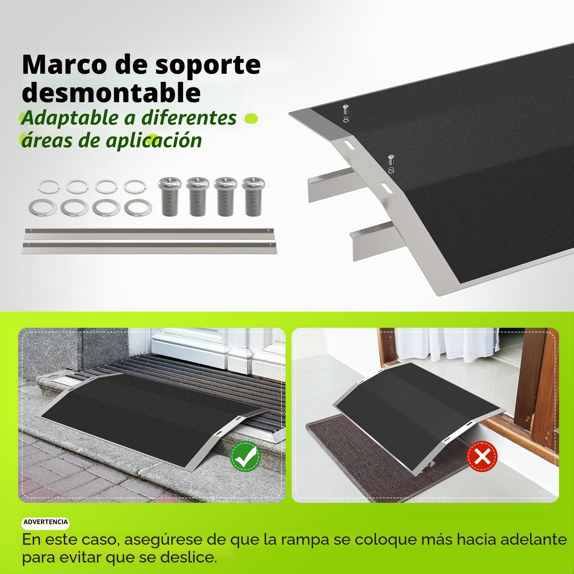 2 piezas de rampa para umbrales de puerta – 30 cm × 4 cm – Rampa de umbral ajustable para puertas de 7–13 cm de ancho – Rampa antideslizante de aluminio para sillas de ruedas para casa, puertas