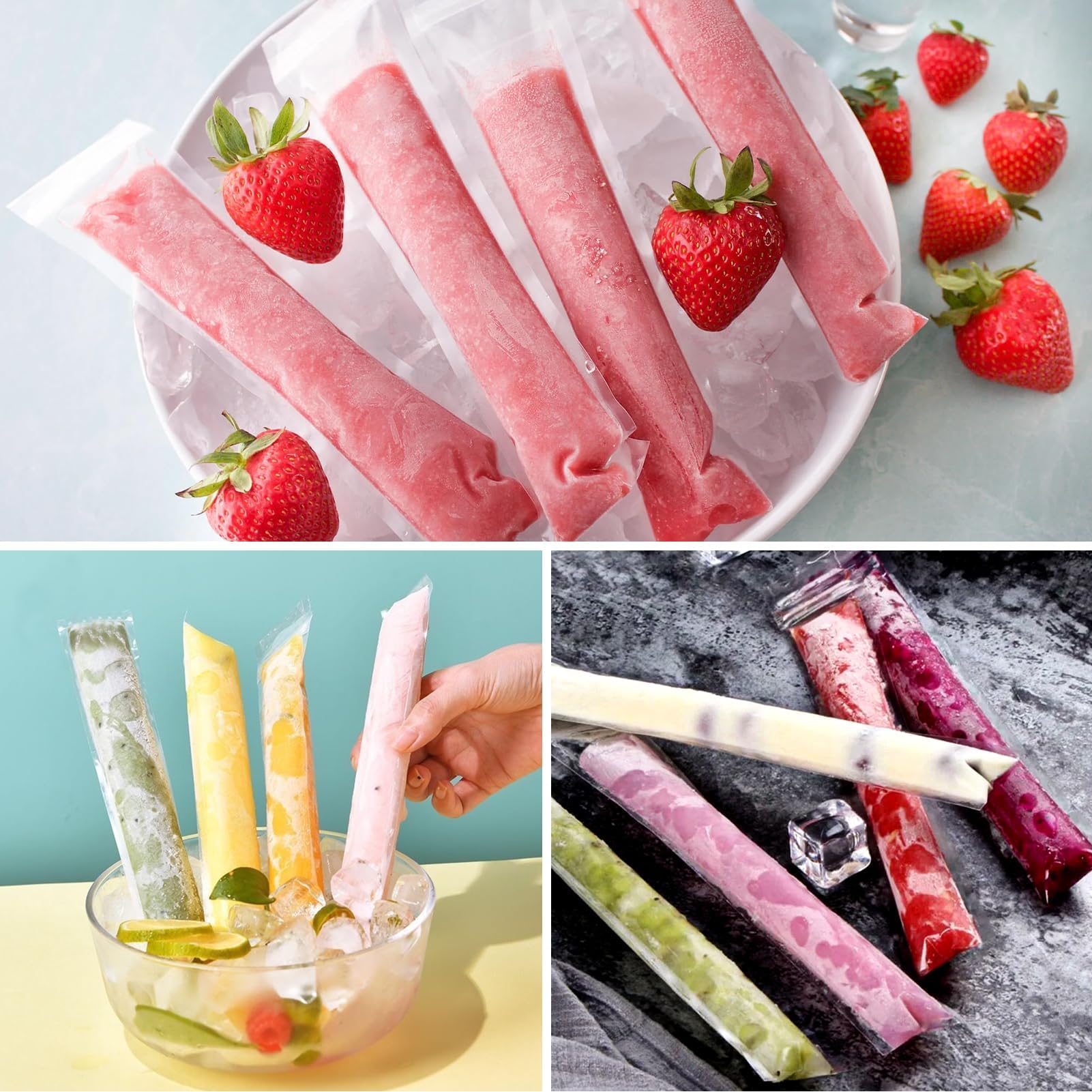 200 Bolsas para Helados, Bolsas para Moldes de Helado Popsicle sin BPA, con 1 Embudo Reutilizable, Bolsas para Paletas DIY para Yogur, Jugo, Helado Casero, Perfectas para Fiestas y Verano