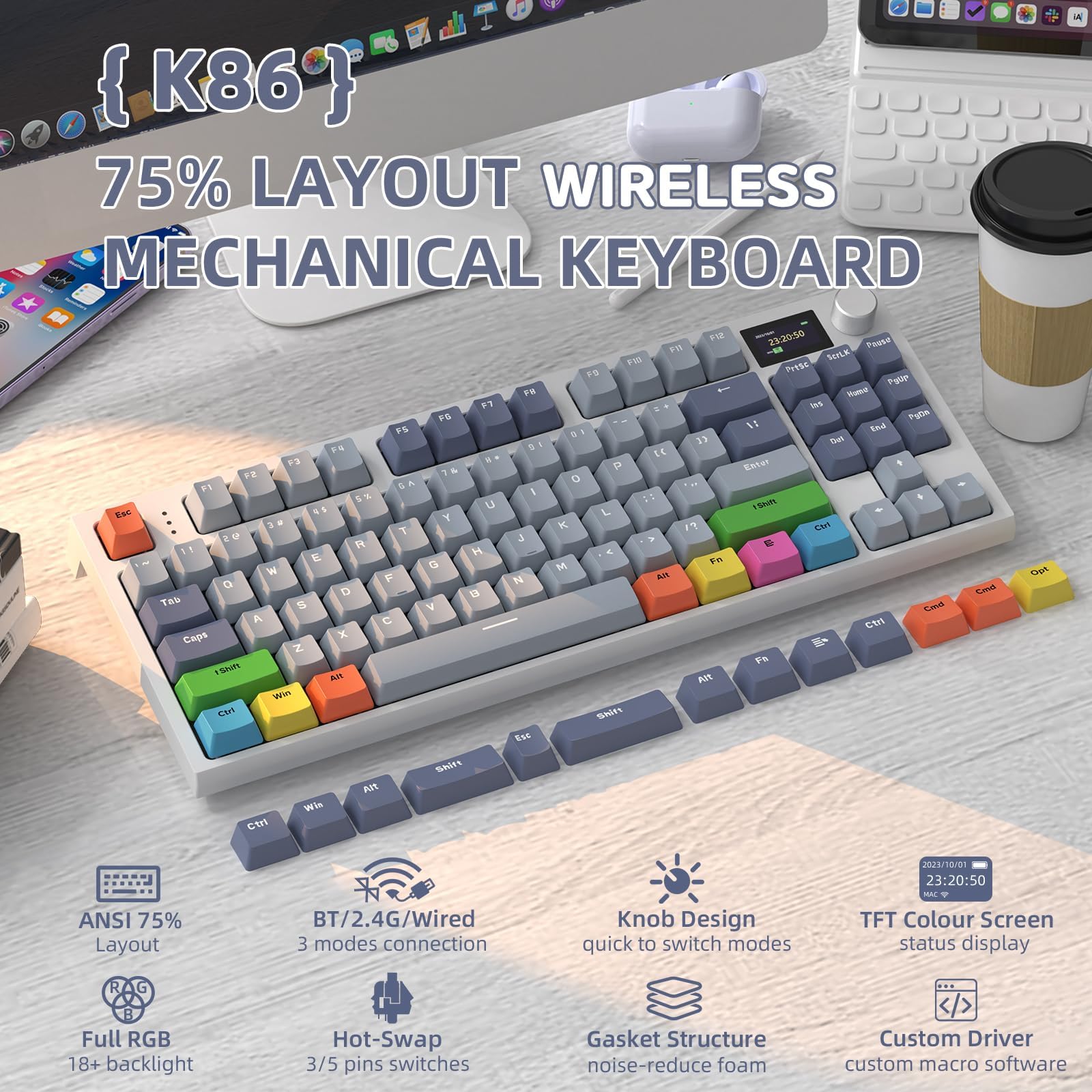 Amazon.com: ATTACK SHARK K86 Wireless Mechanical Keyboard with 1.2