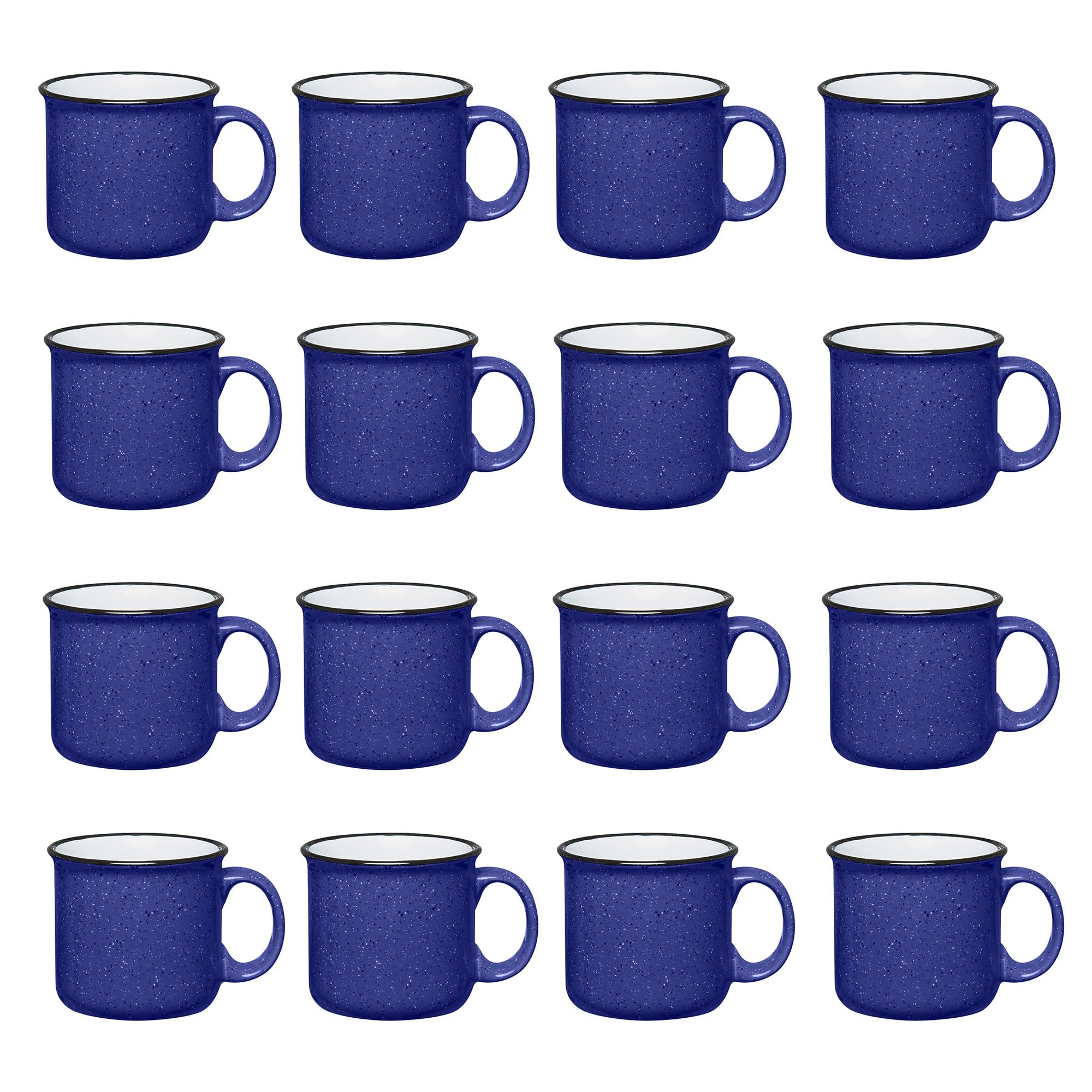 Condition photo showing New/Like New for set of 16 ceramic campfire mugs - 15 oz, royal blue - coffee & tea cups for home, work, travel, camping - customizable, great for diy, events, companies