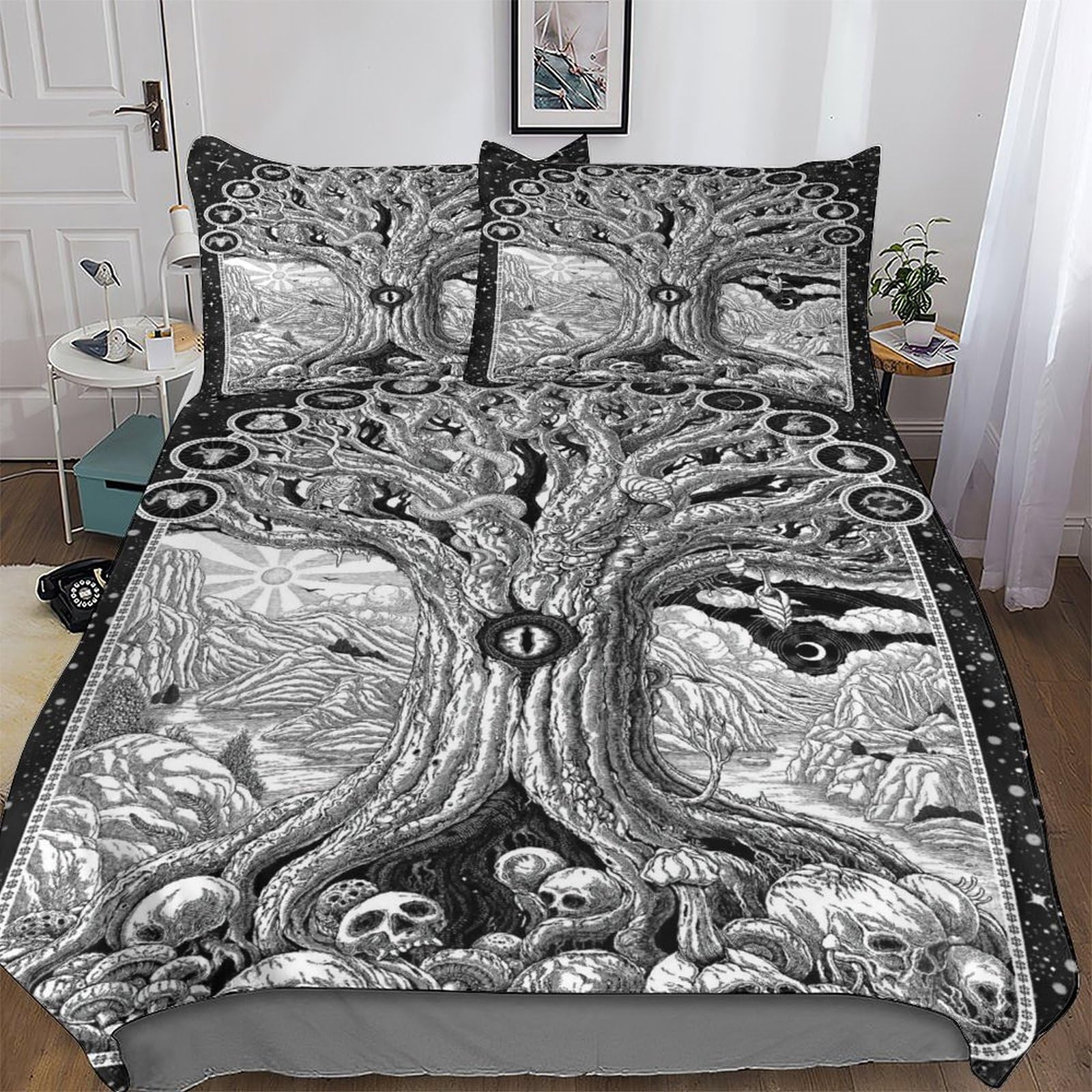Parure de lit King 220x240cm World Tree of Life motif tissé en microfibre premium