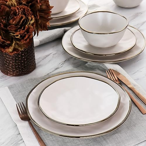 Miniatura 30 de Elama Moderno juego de vajilla de cerámica de 16 piezas en negro mate con borde dorado (ELM-MATTE)