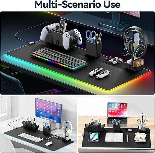 Miniatura 7 de KDD Juego de alfombrilla de mouse RGB para juegos con organizador magnético, alfombrilla de teclado de escritorio 8 en 1 con almacenamiento de