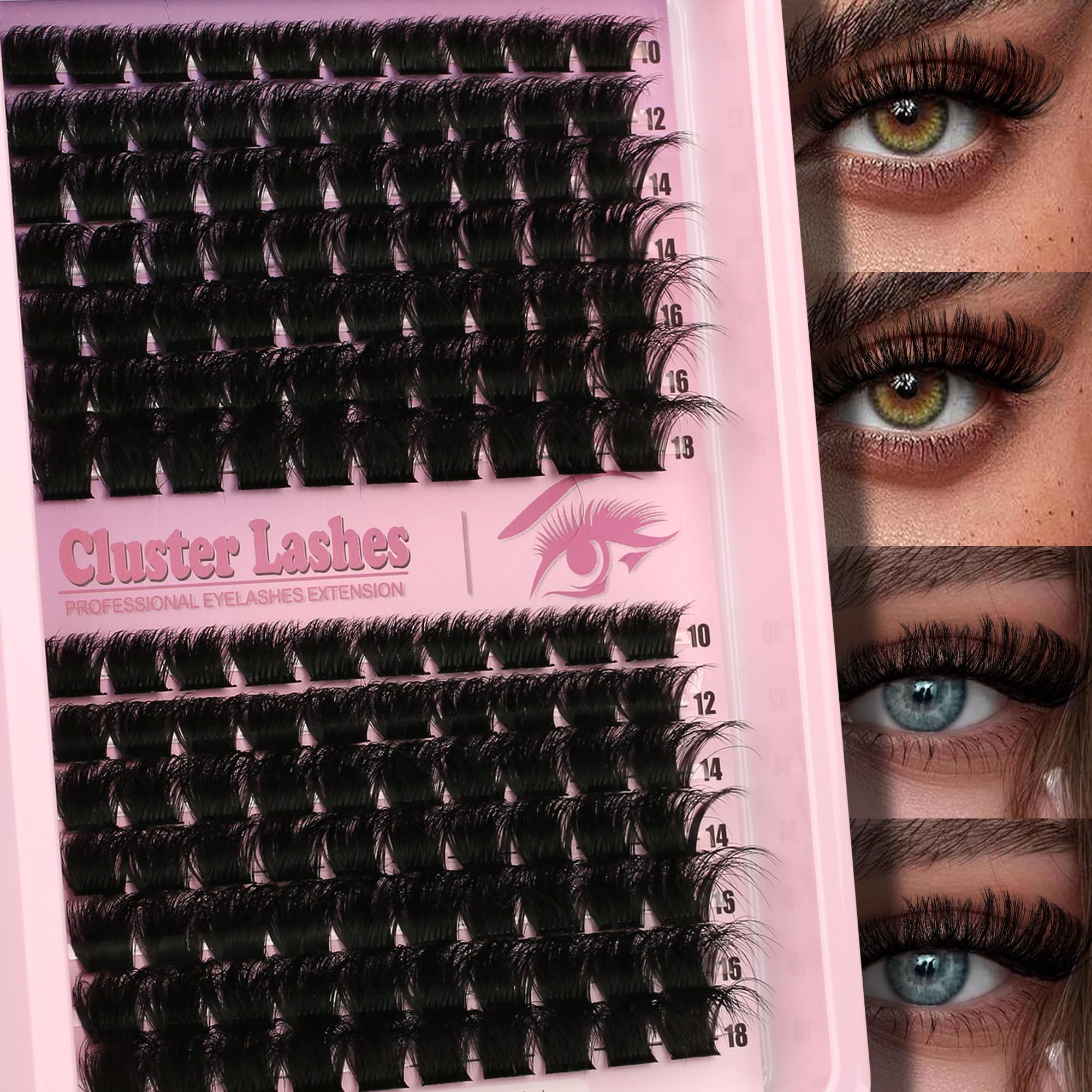 D Curl Lash Clusters Extensions 175 Pcs Individual Eye lash Clusters 150+200D Cluster Eyelash Lashes Wispy Clusters Lashes Makeup at Home - DIY Lash Extension Kit for Self Application