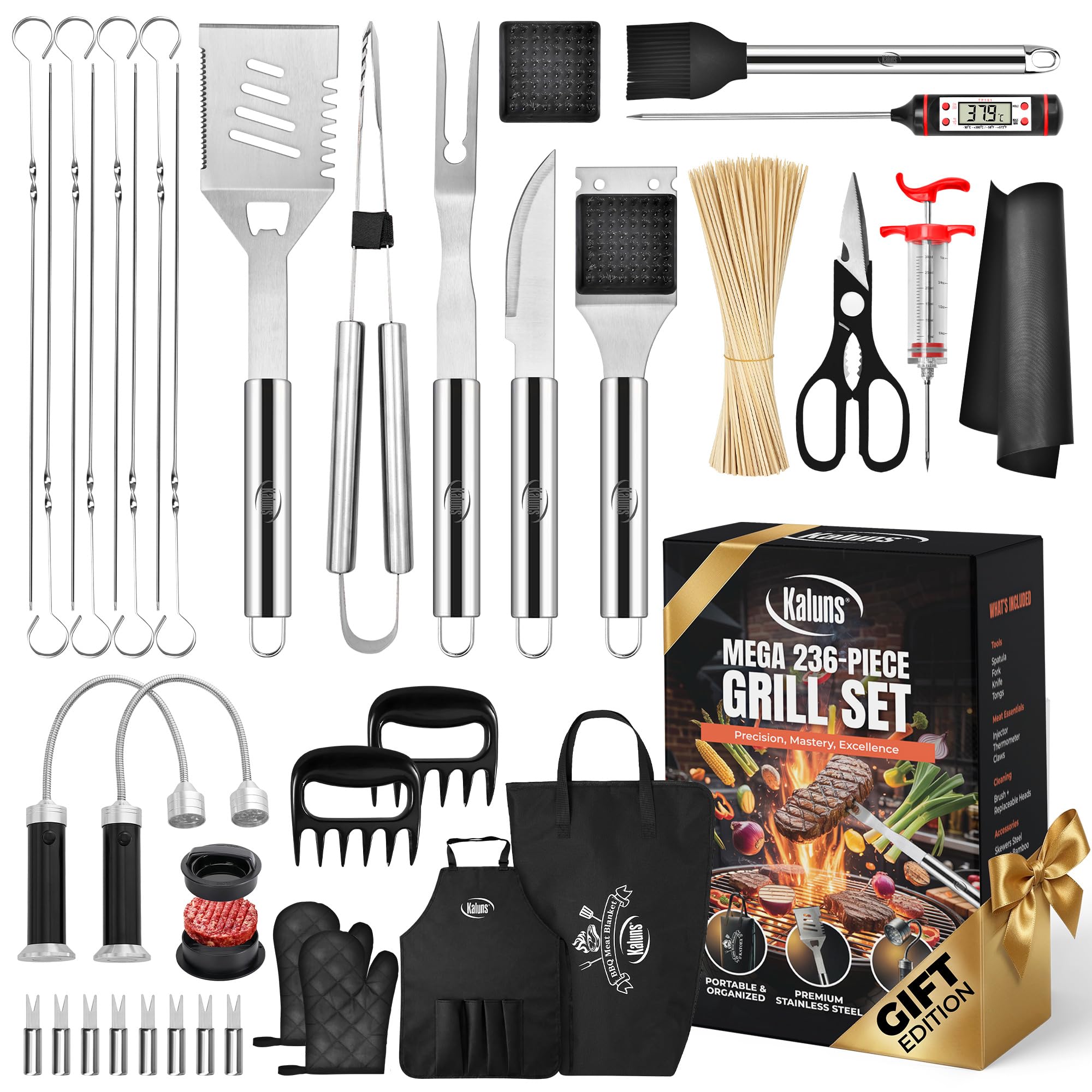 Kaluns 236-teiliges ultimatives Grillmeister-Geschenk-Set – komplettes Grillzubehör-Set mit praktisch allem, was zum Grillen, Räuchern und Grillen benötigt wird