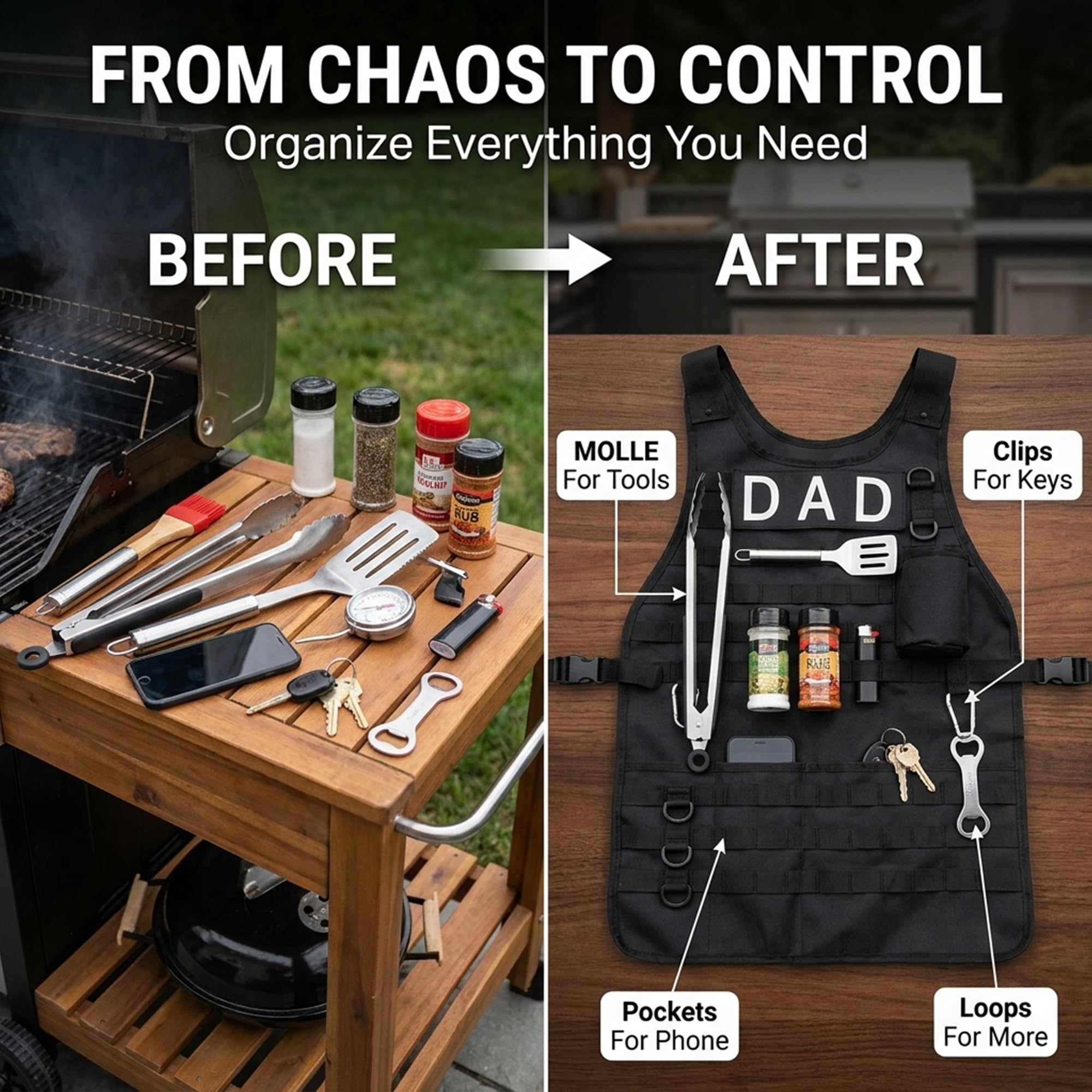 Tactical BBQ Grillschürze mit Karabiner und Flaschenöffner