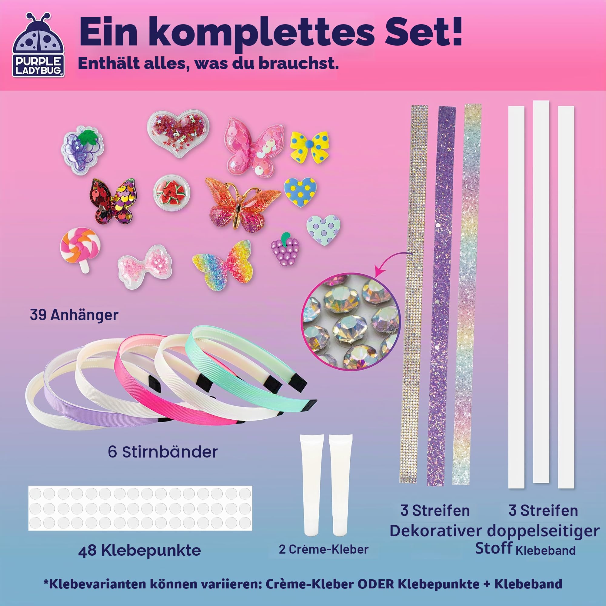 PURPLE LADYBUG Haarreifen Mädchen - Kreatives Basteln Mädchen 6 Jahre - Coole Geschenke für Teenager und Kinder - Haarschmuck Bastelset Kinder ab 7 8 9 10 11 12 13 14 Jahre