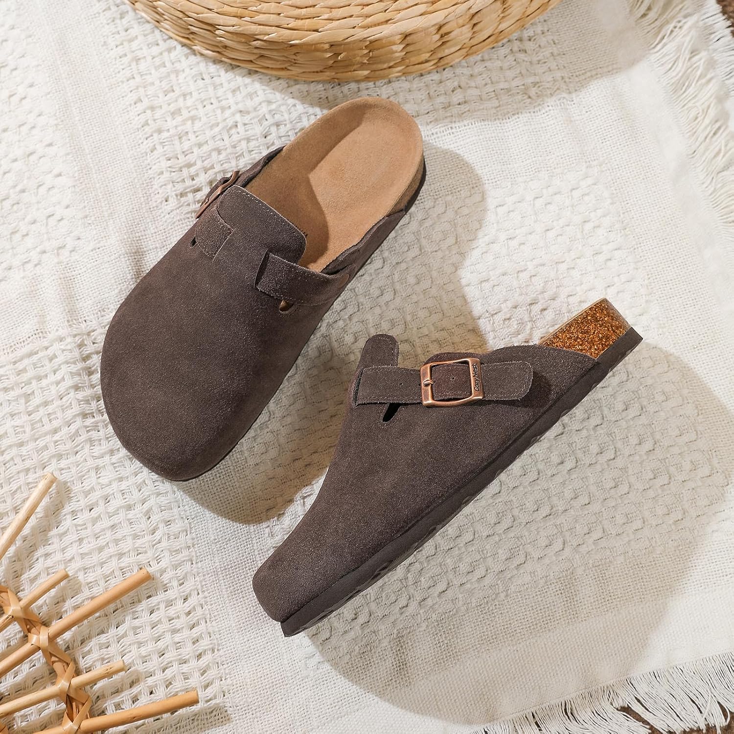 Women and Men Genuine Suede Clogs Cork Footed Sandals Mules Potato Shoes with Arch Support