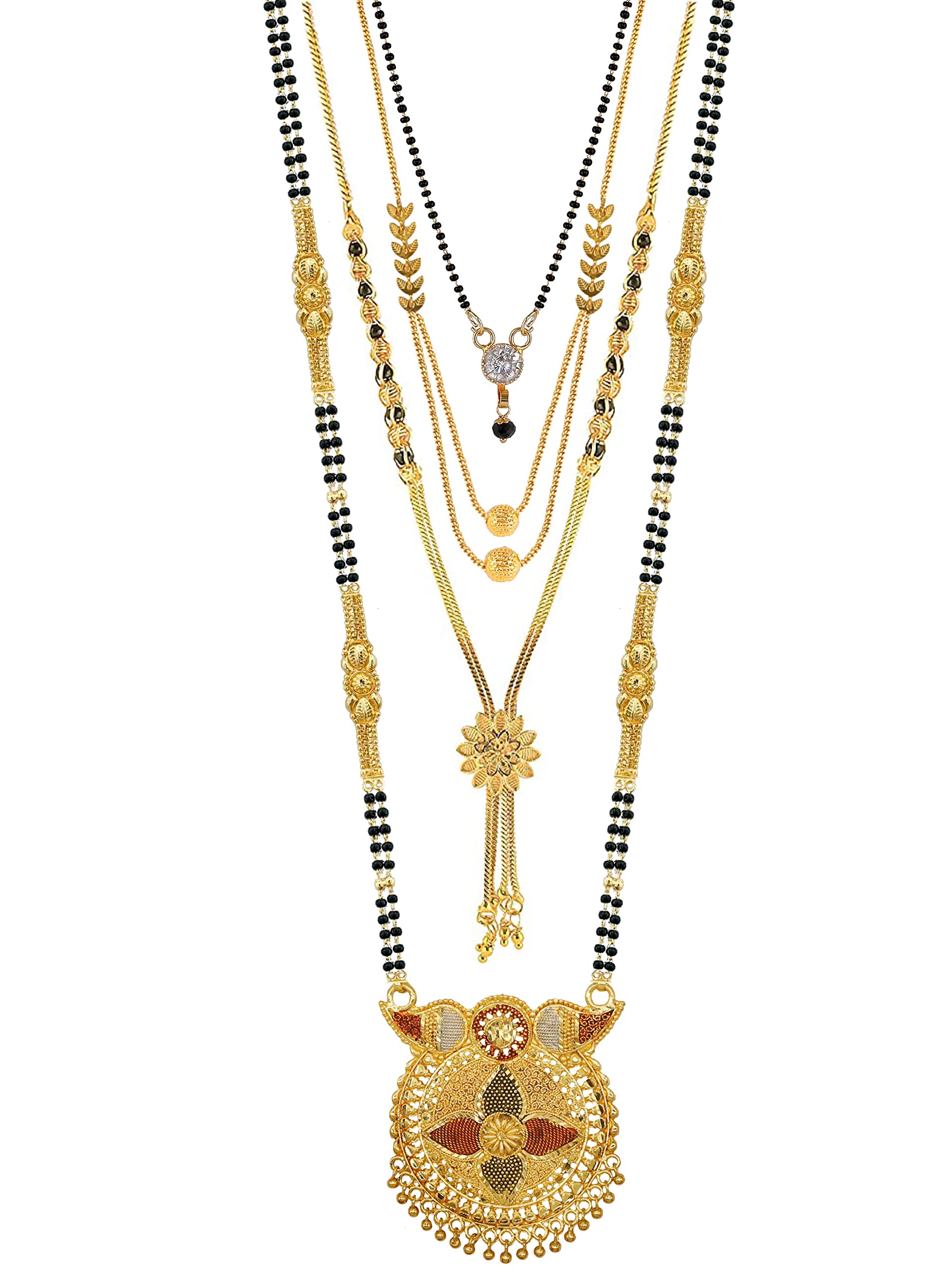 Brado Jewellery Traditional One Gram Gold Plated Combo of 4 Necklace Pendant 30 inch Long and 18 inch Short Mangalsutra/tanmaniya/nallapusalu With for women and girls (B0BH157RS7) Amazon Price History, Amazon Price Tracker